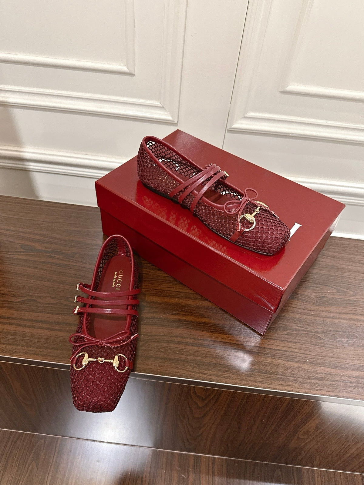 GC 25 Horsebit Ballet Flat Dark Red Mesh