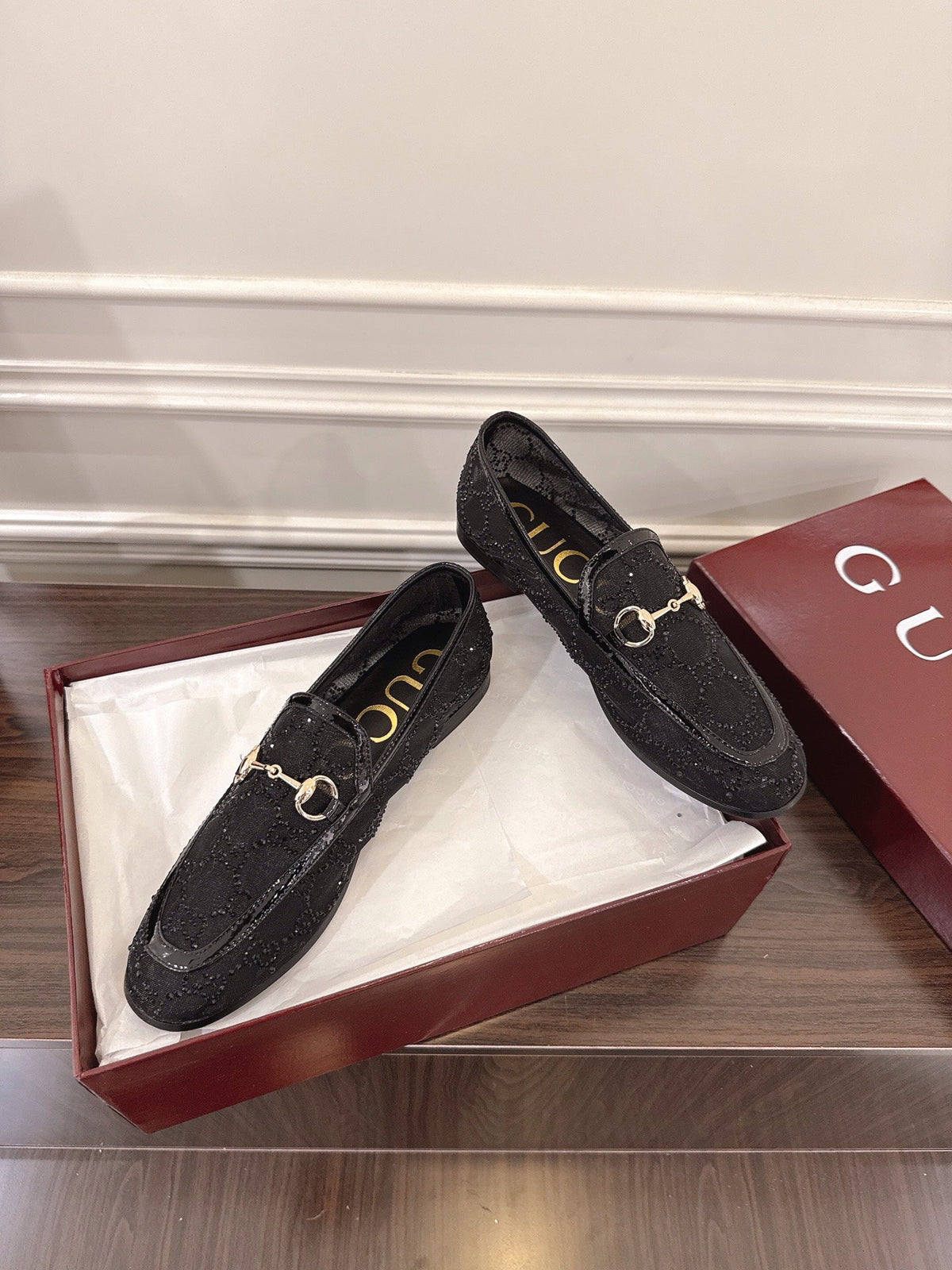 GG Jordaan Loafer Black Mesh With Crystal