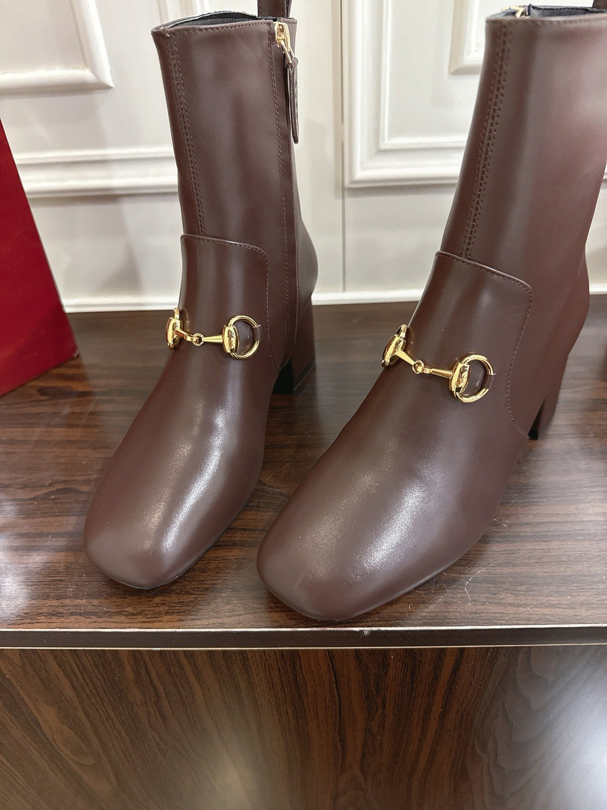 Gucci Horsebit Chunky Heel Ankle Boots Dark Brown Cowhide 490562