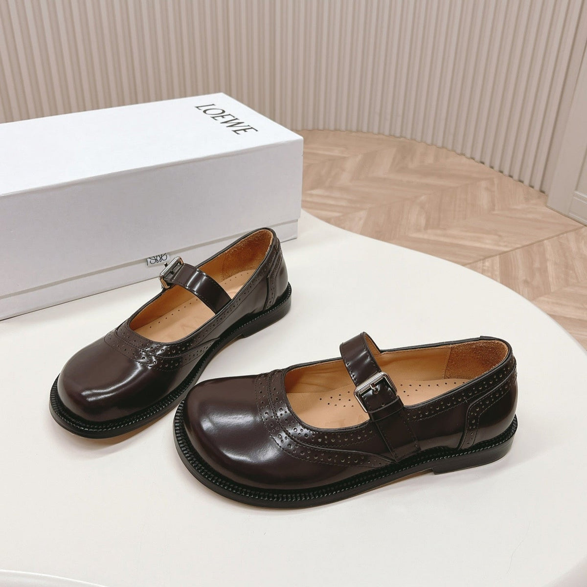 Loewe Campo Mary Jane Ballet Flat Mahogany Cowhide