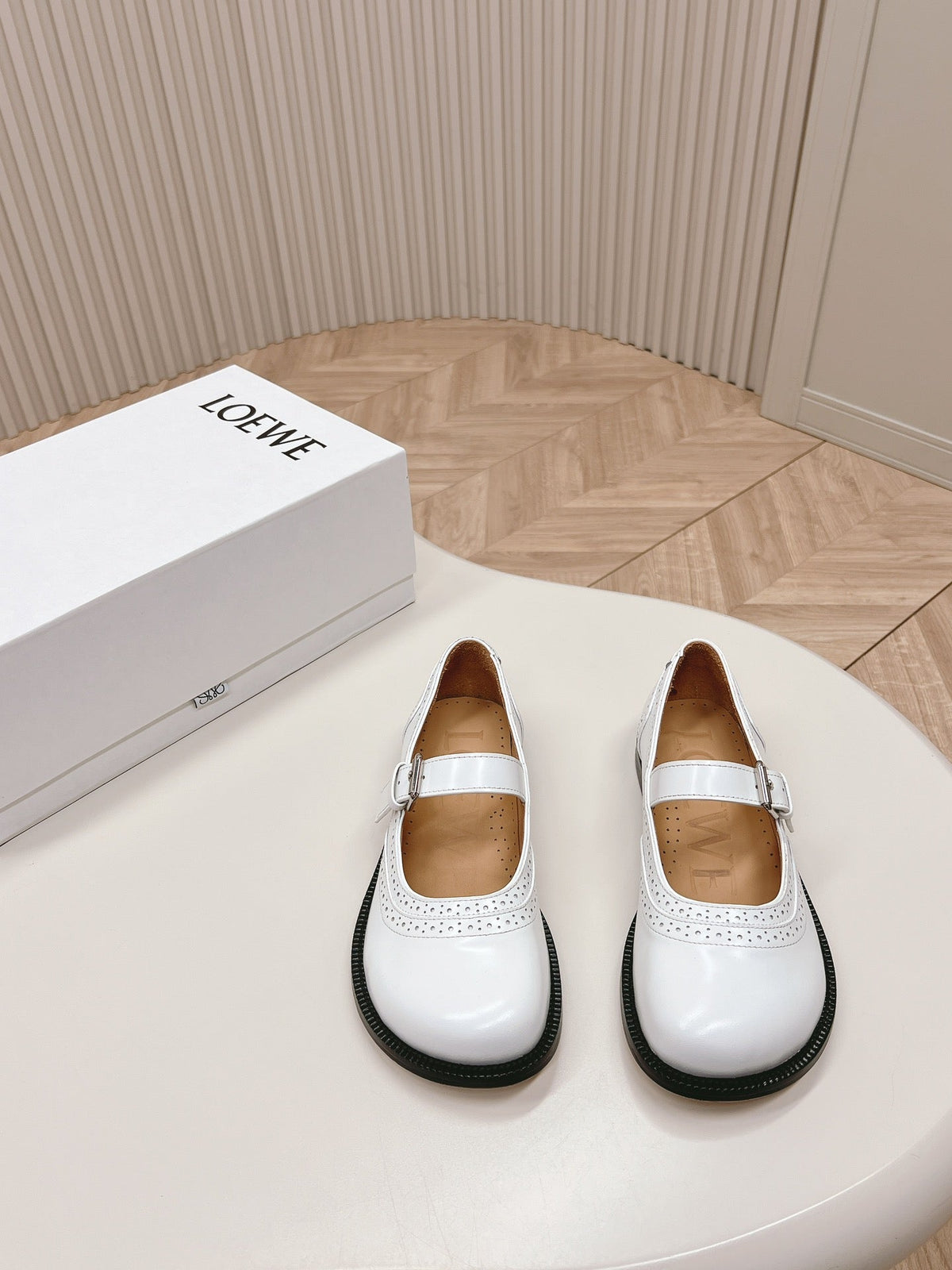 Loewe Campo Mary Jane Ballet Flat White Cowhide