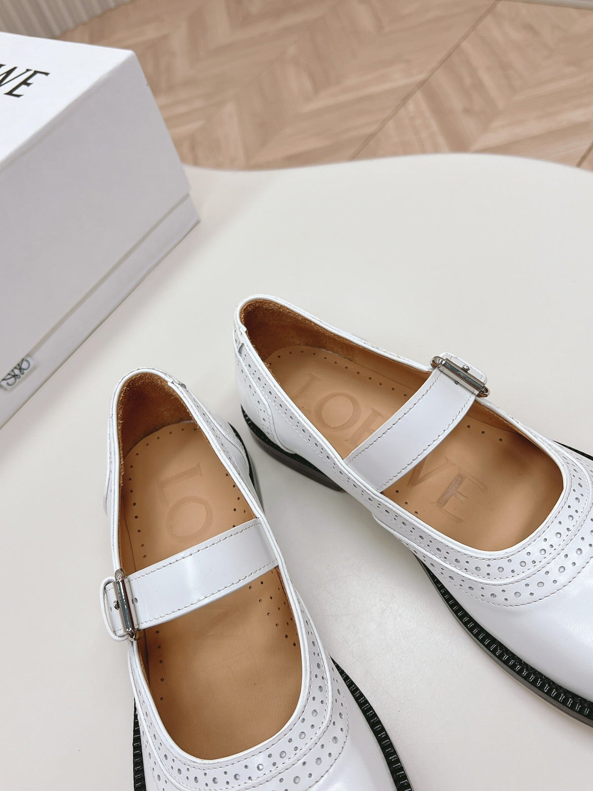Loewe Campo Mary Jane Ballet Flat White Cowhide