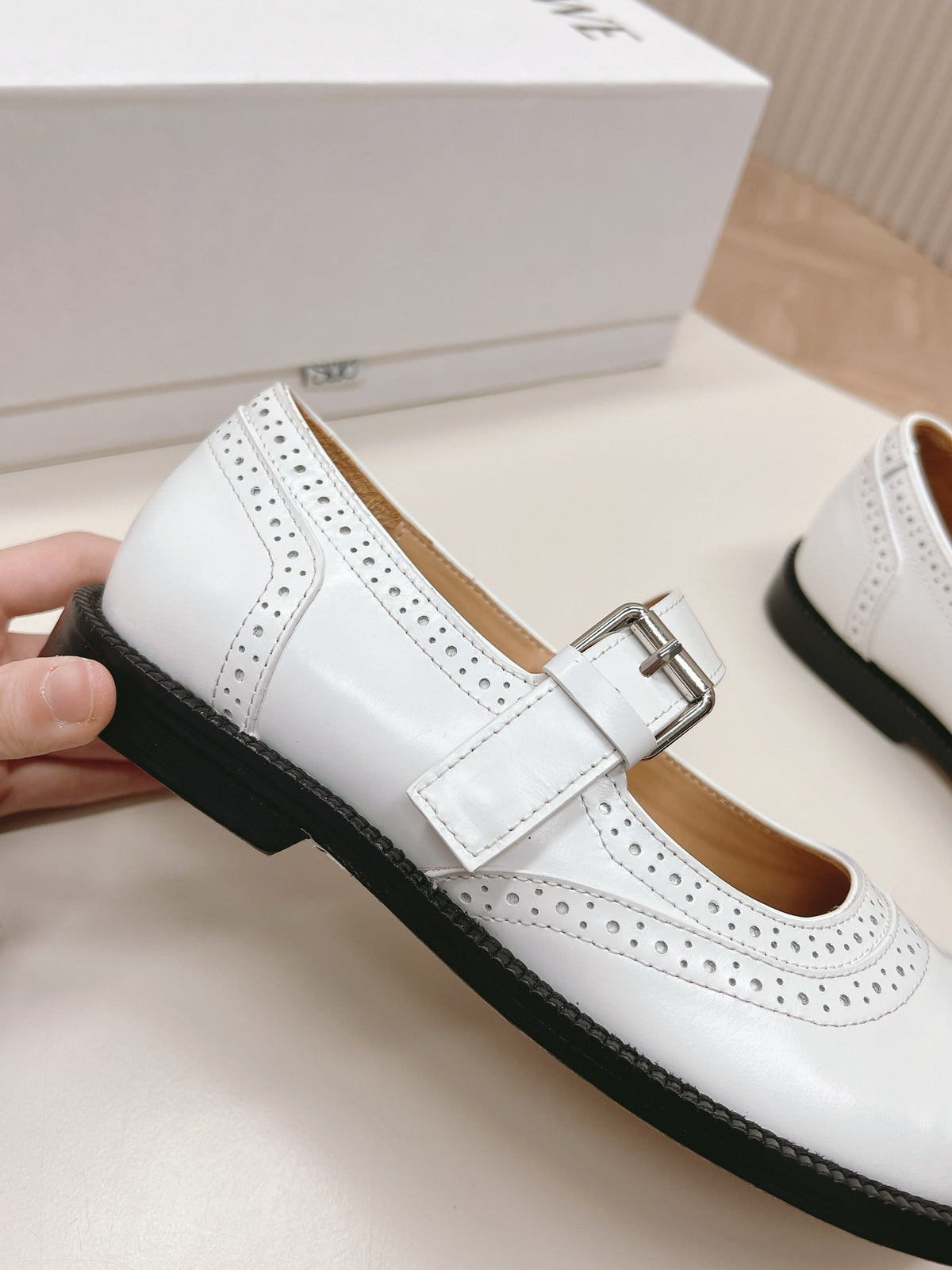 Loewe Campo Mary Jane Ballet Flat White Cowhide