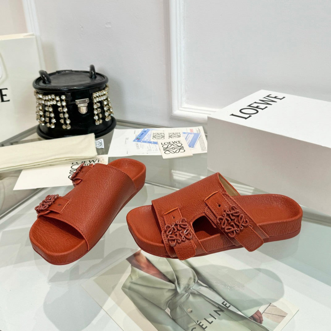 Loewe Ease Leather Slide Brown Sheepskin