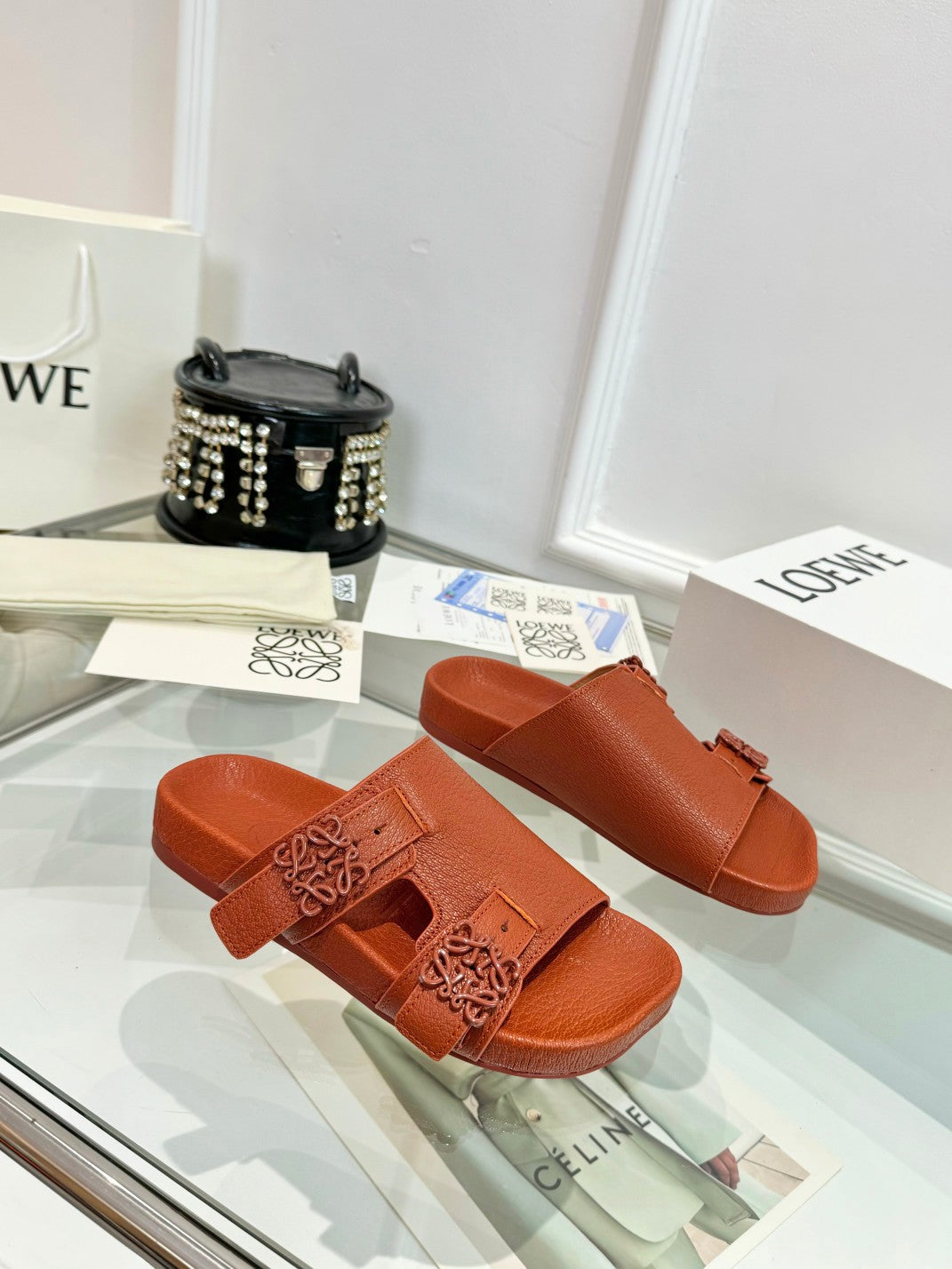 Loewe Ease Leather Slide Brown Sheepskin