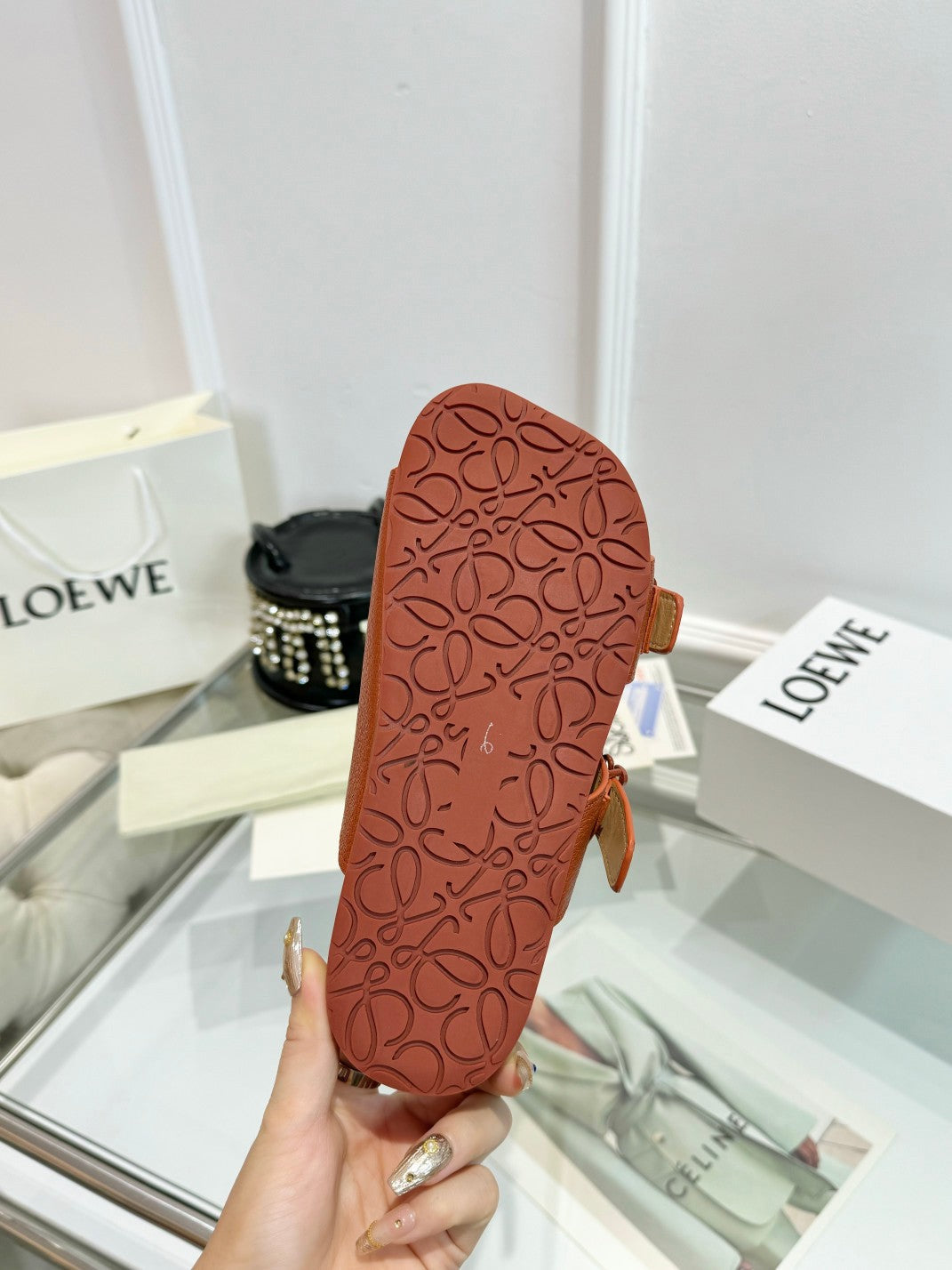 Loewe Ease Leather Slide Brown Sheepskin