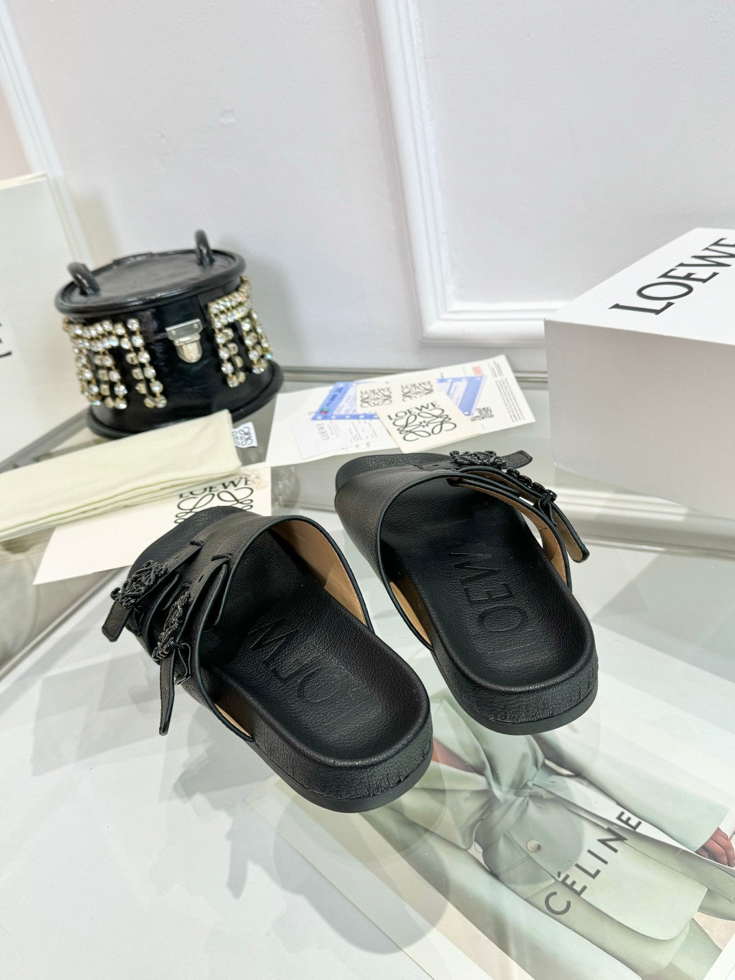 Loewe Ease Leather Slide Black Sheepskin
