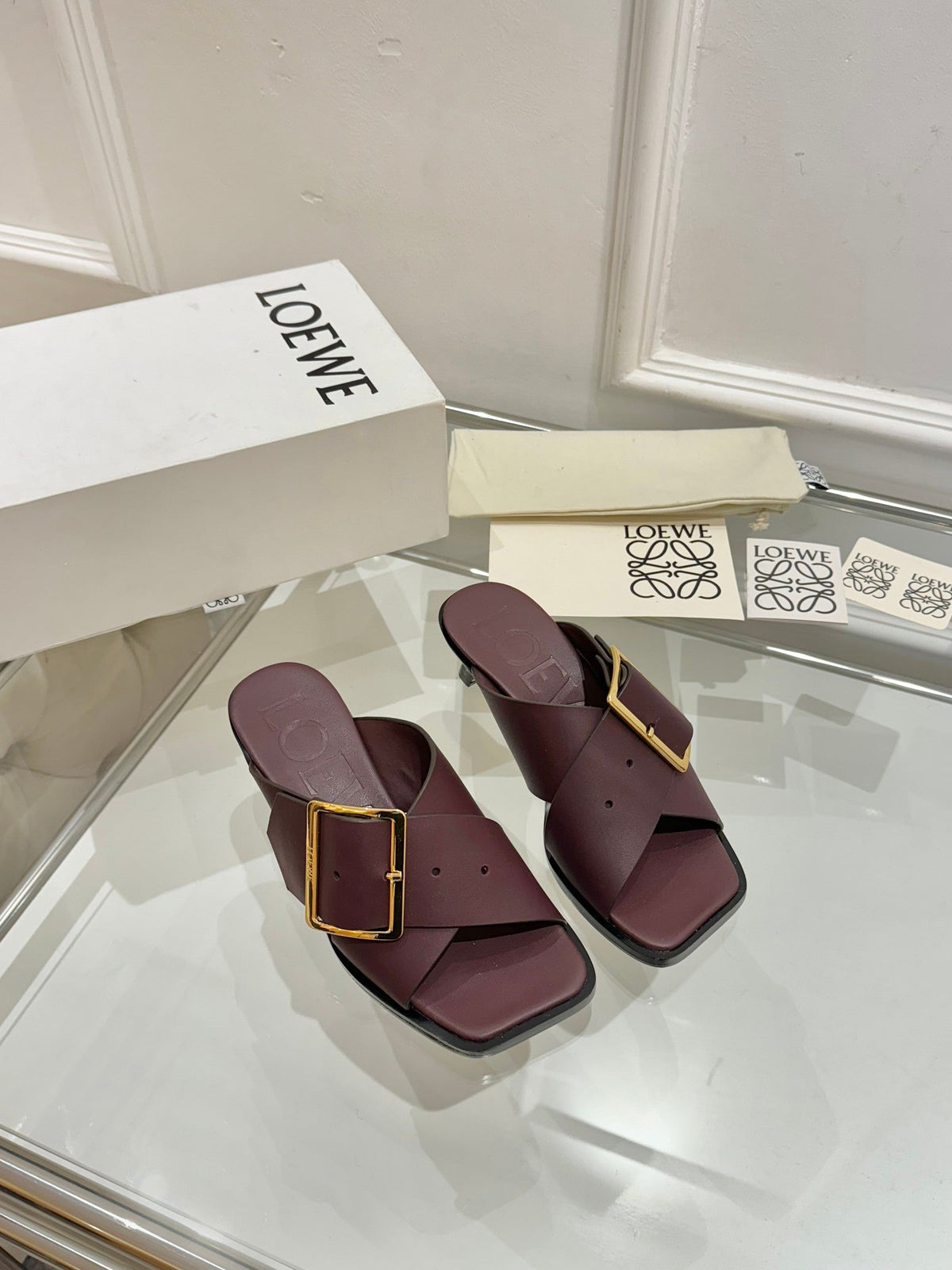 Loewe Petal Belt Mule Mahogany Red Cowhide