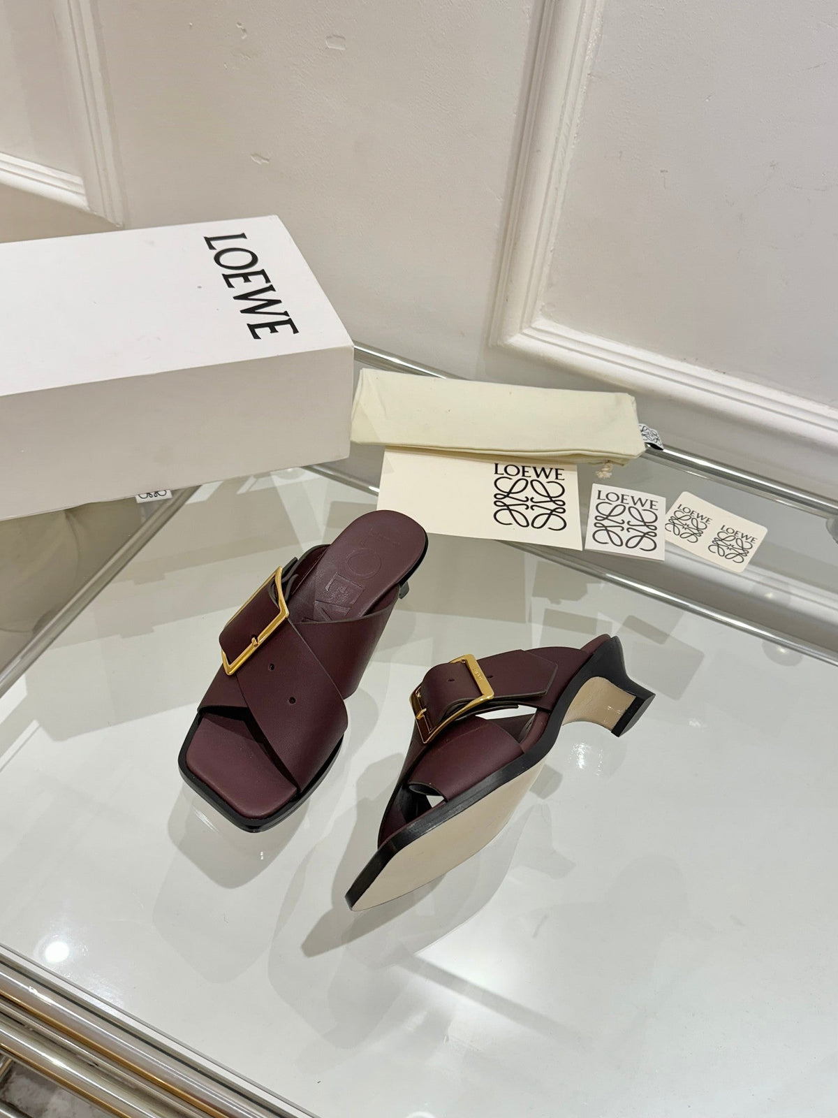 Loewe Petal Belt Mule Mahogany Red Cowhide