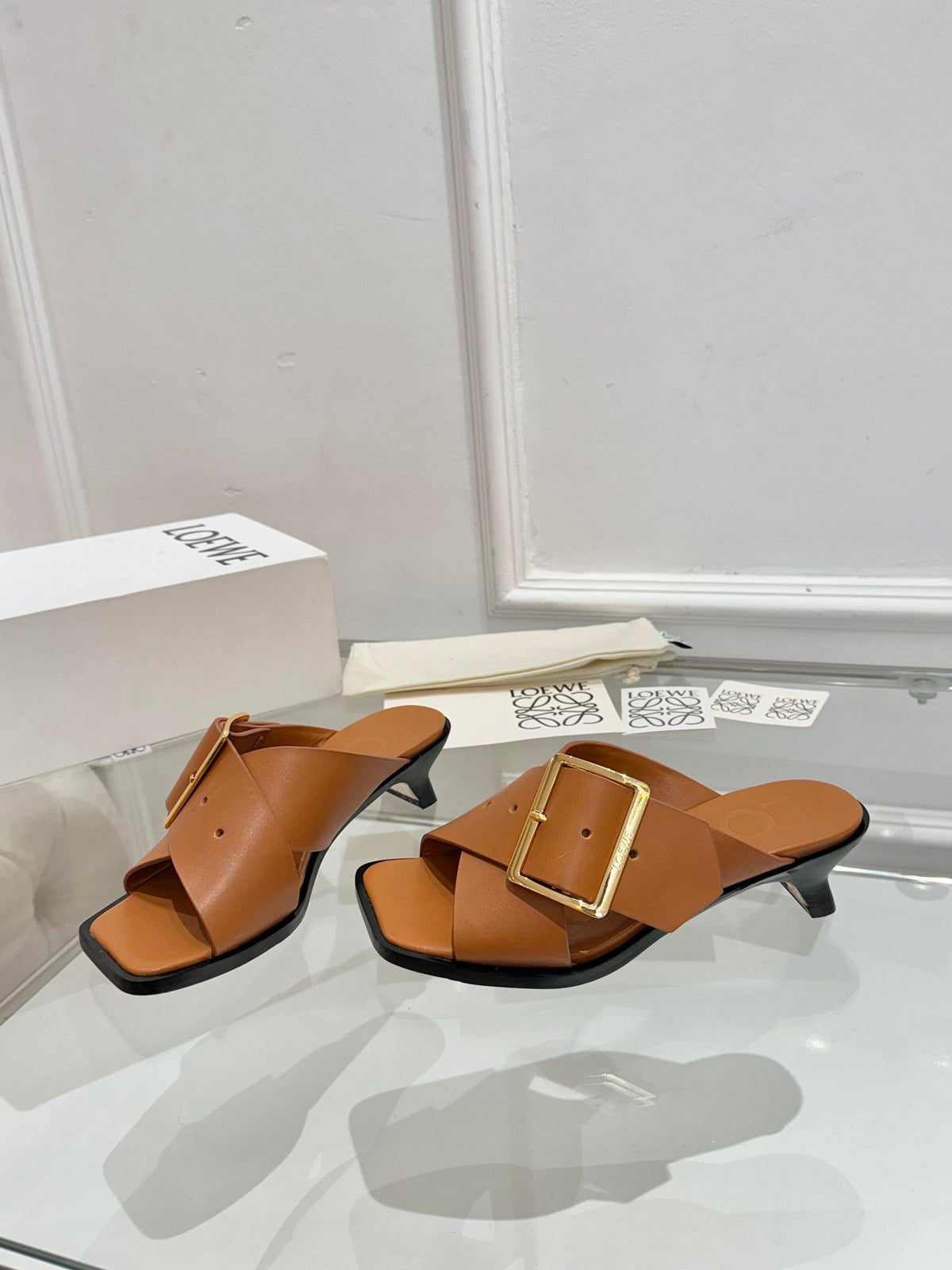 Loewe Petal Belt Mule Mahogany Brown Cowhide