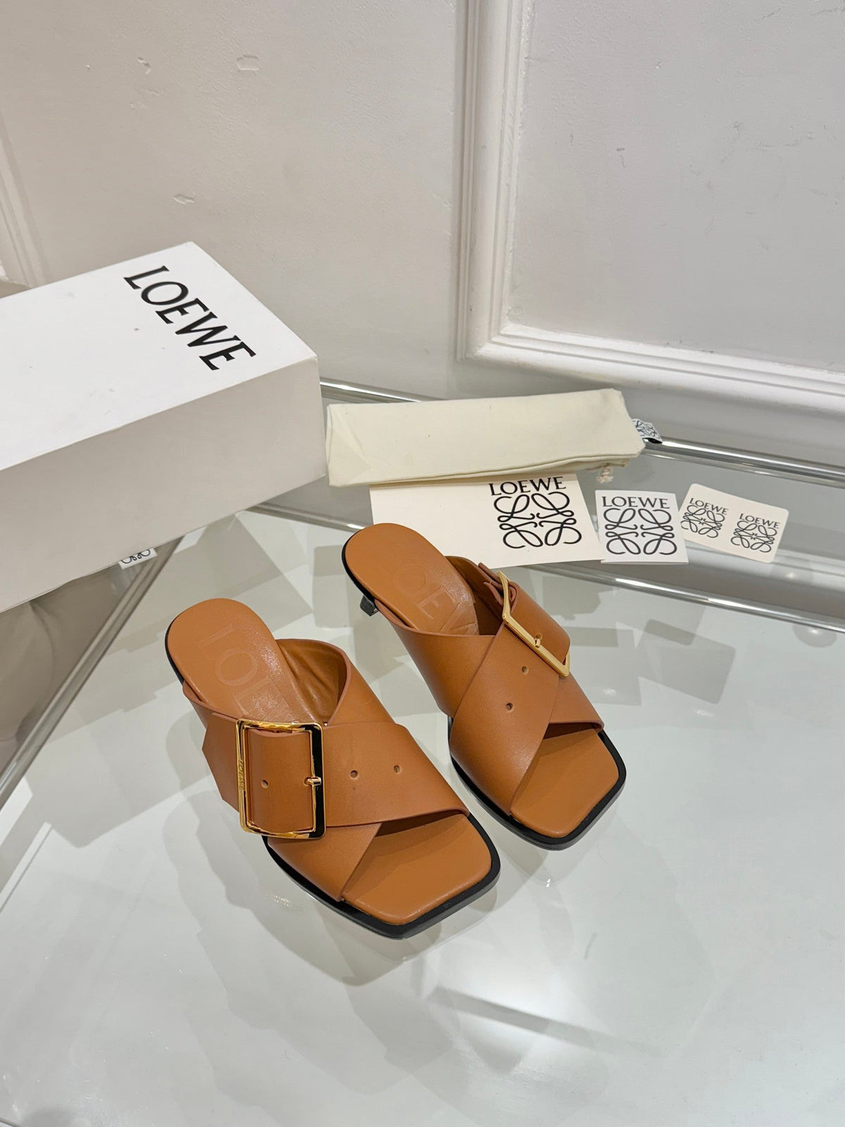 Loewe Petal Belt Mule Mahogany Brown Cowhide