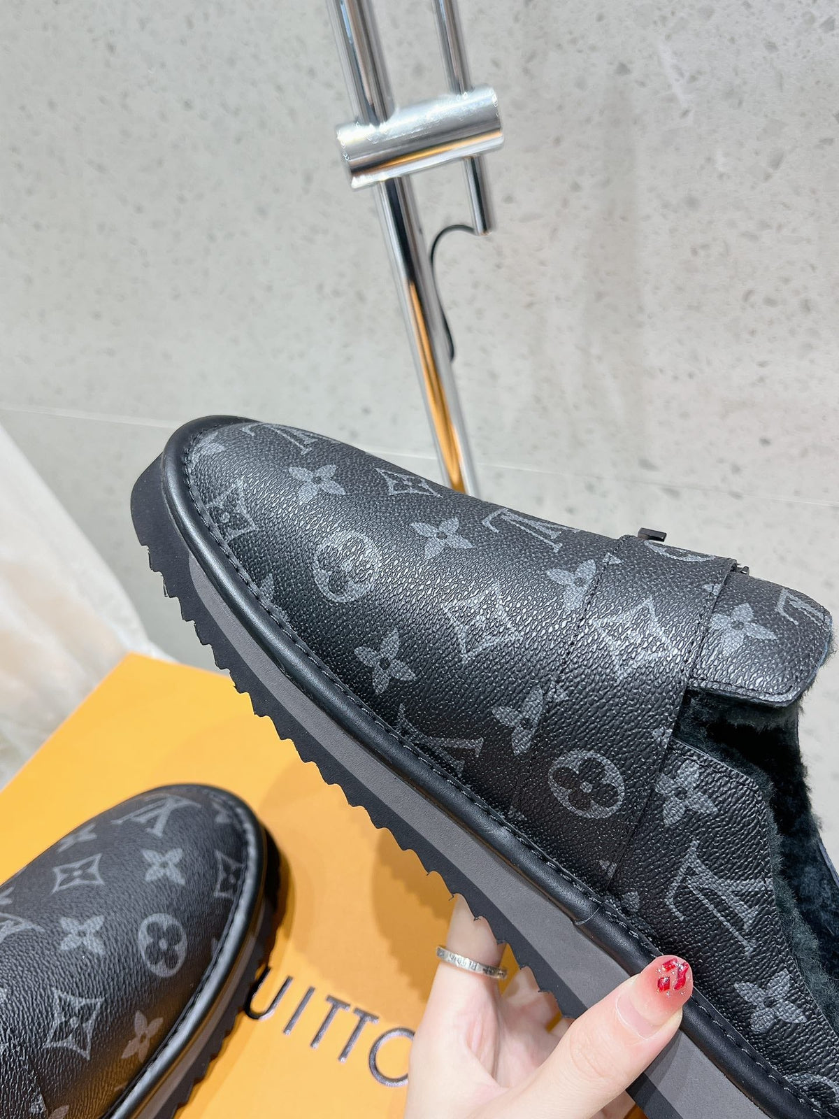 LV Cosy Flat Comfort Clog Black Monogram Lambskin