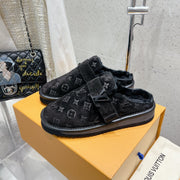 LV Cosy Flat Comfort Clog Black Monogram Suede