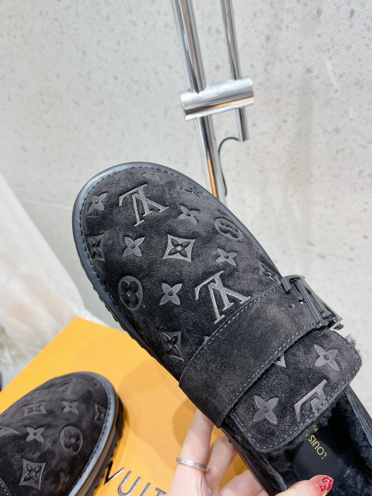 LV Cosy Flat Comfort Clog Black Monogram Suede