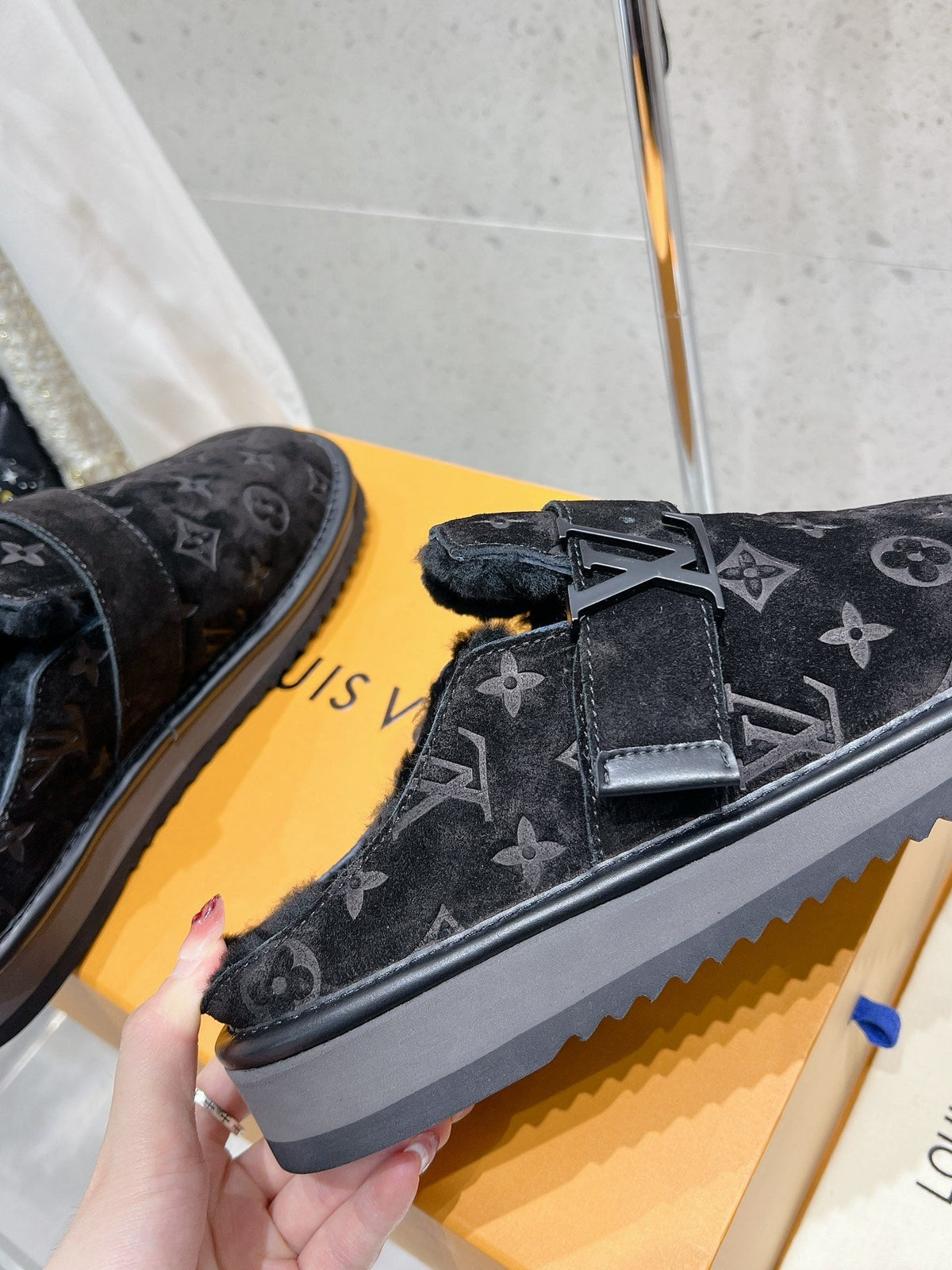 LV Cosy Flat Comfort Clog Black Monogram Suede