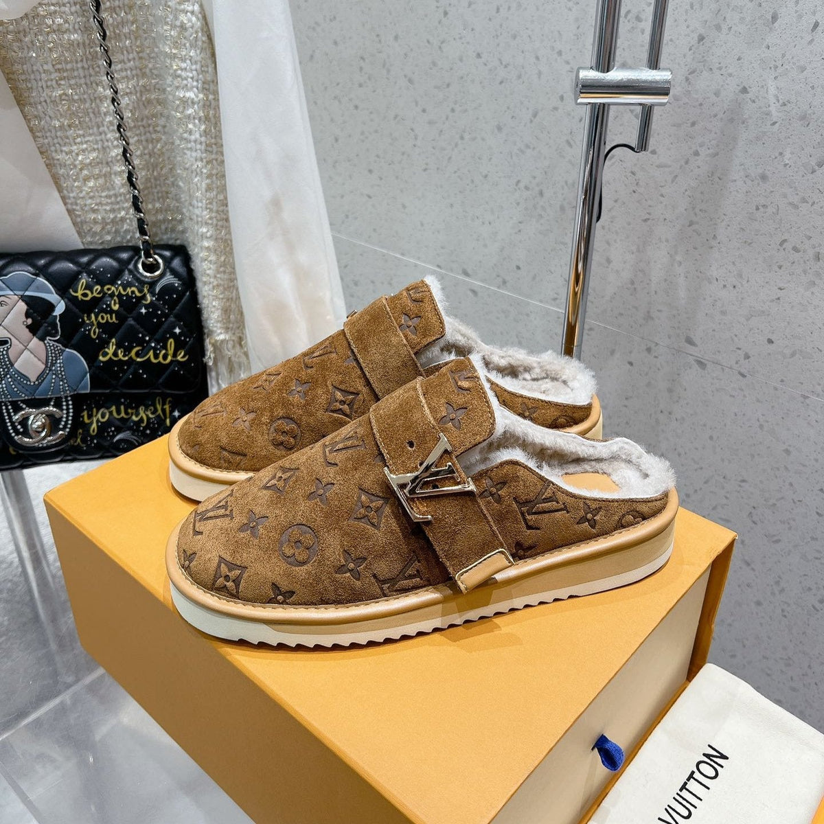 LV Cosy Flat Comfort Clog Brown Monogram Suede