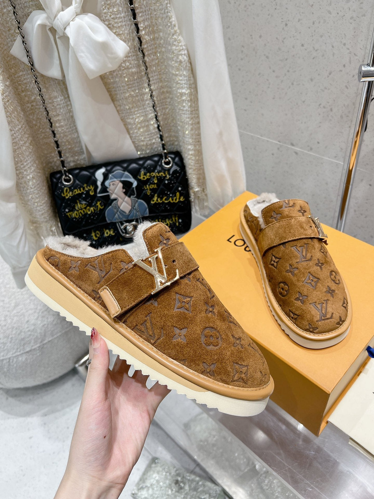 LV Cosy Flat Comfort Clog Brown Monogram Suede