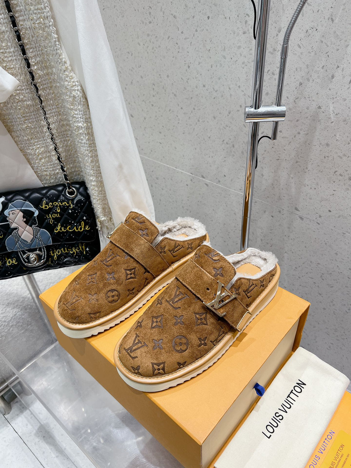 LV Cosy Flat Comfort Clog Brown Monogram Suede
