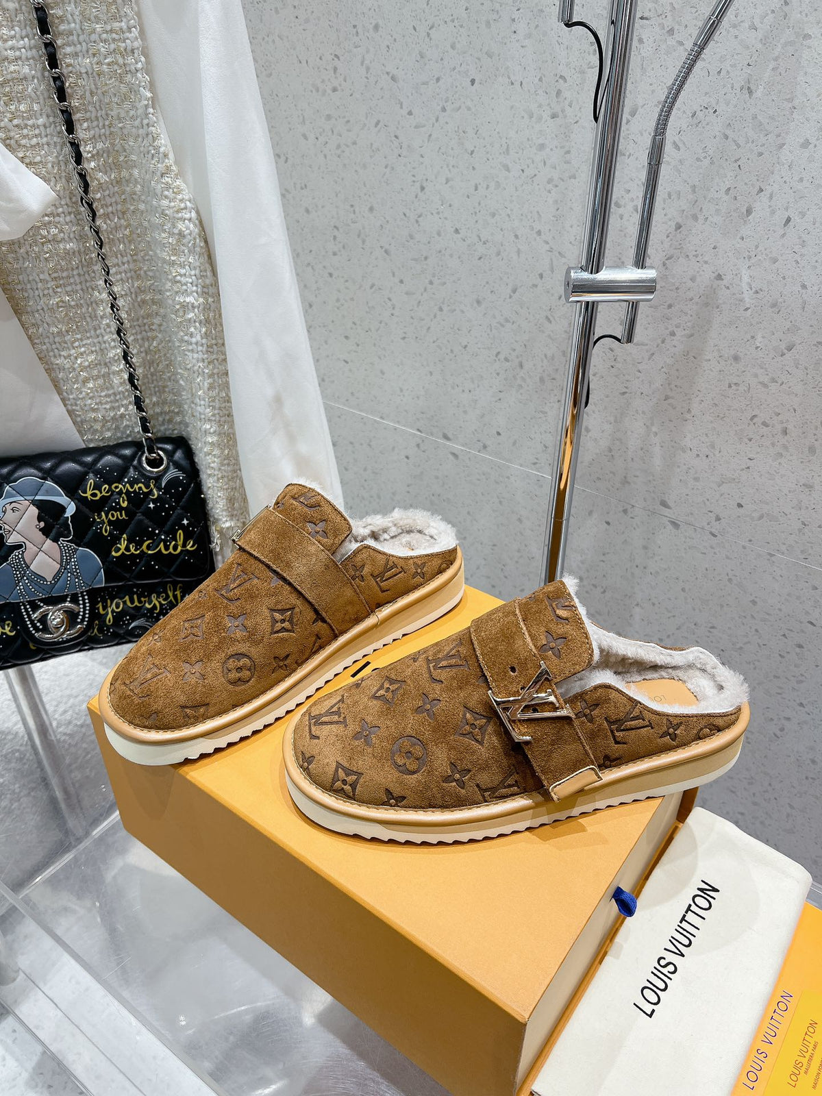 LV Cosy Flat Comfort Clog Brown Monogram Suede