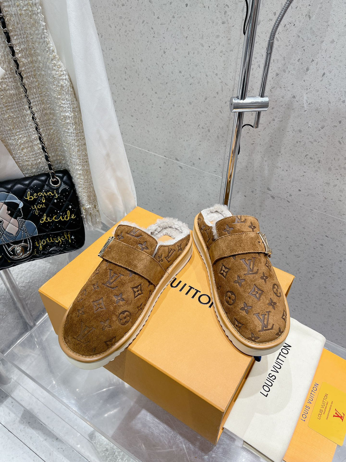 LV Cosy Flat Comfort Clog Brown Monogram Suede