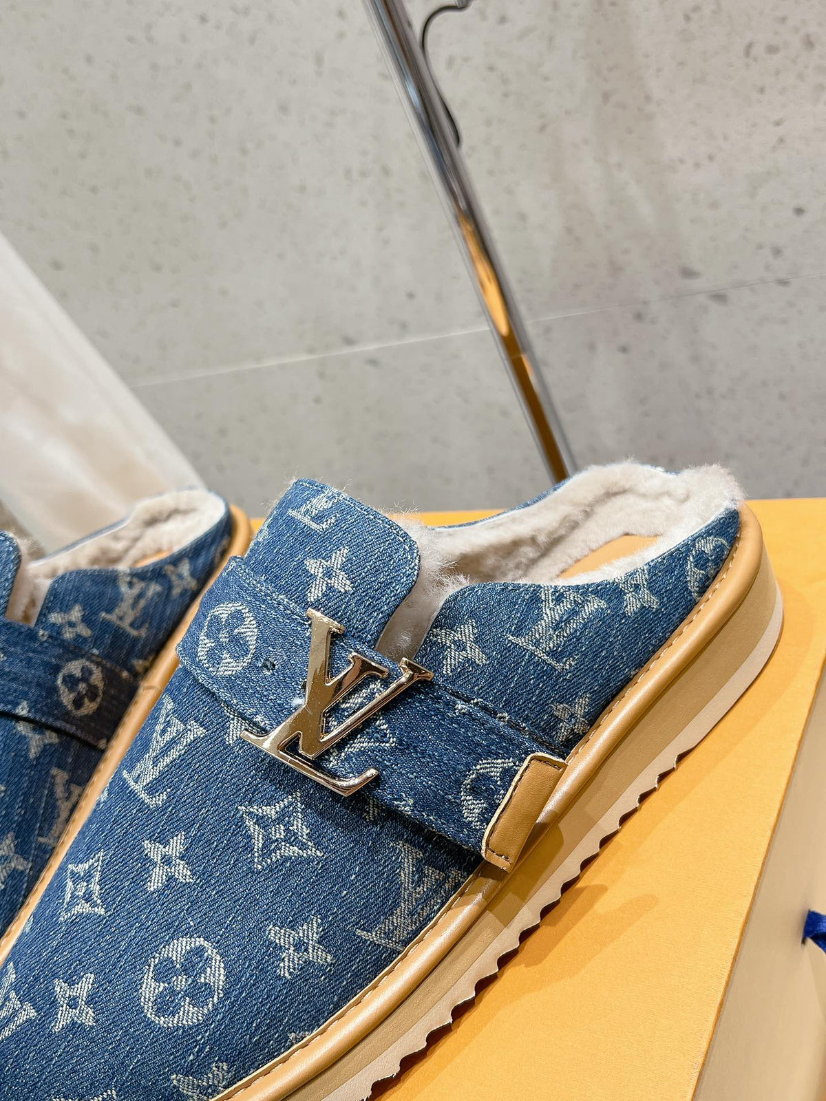 LV Cosy Flat Comfort Clog Light Blue Monogram Denim Fabric