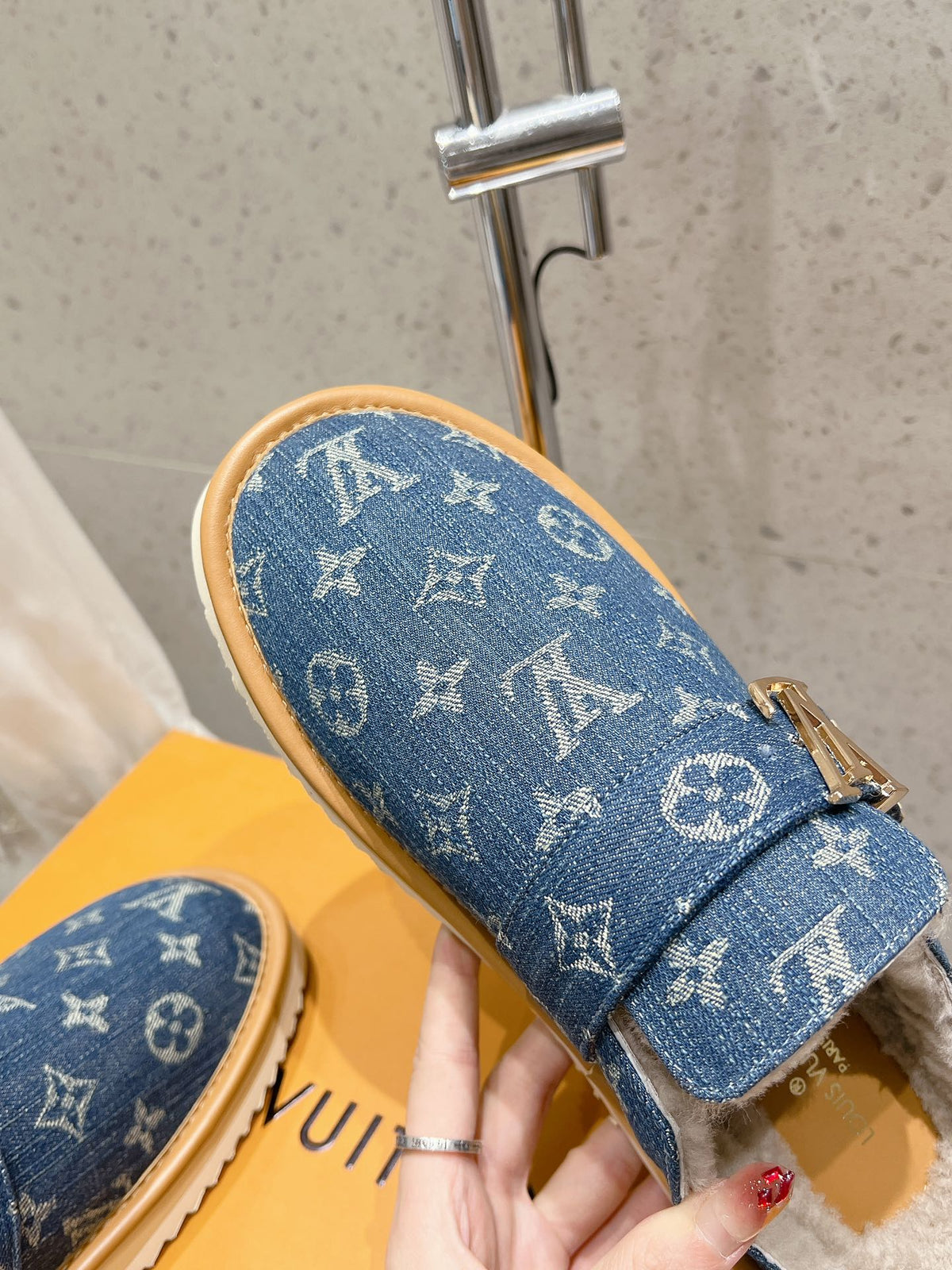 LV Cosy Flat Comfort Clog Light Blue Monogram Denim Fabric