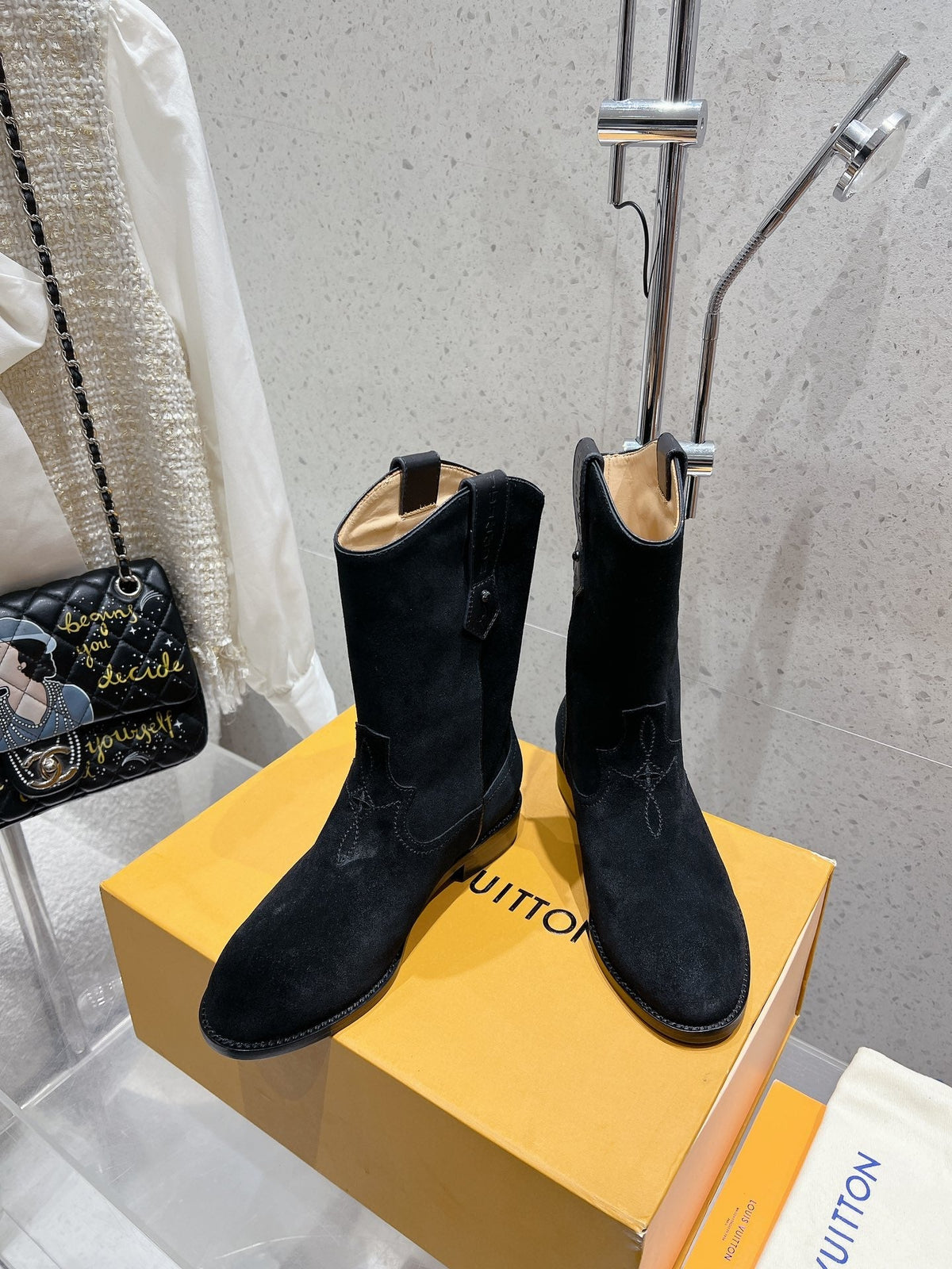 LV Rider Boot Black Grey Suede