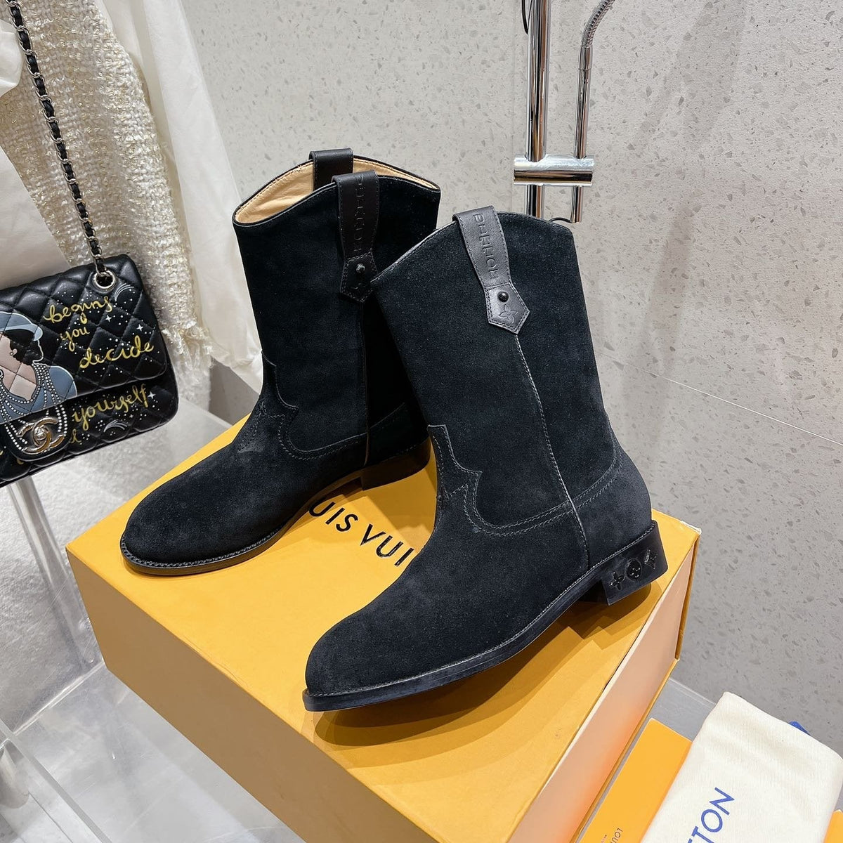 LV Rider Boot Black Grey Suede