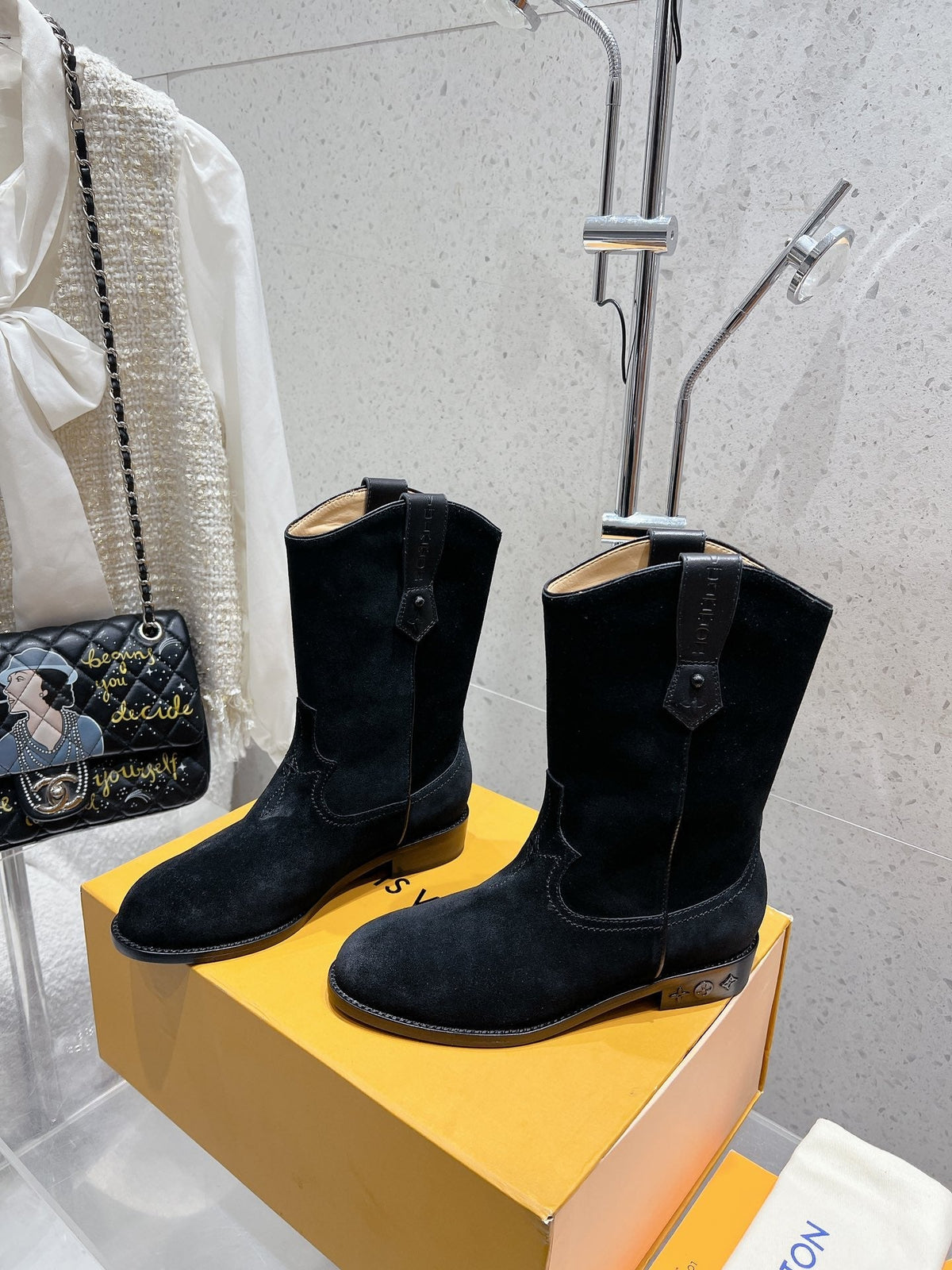 LV Rider Boot Black Grey Suede