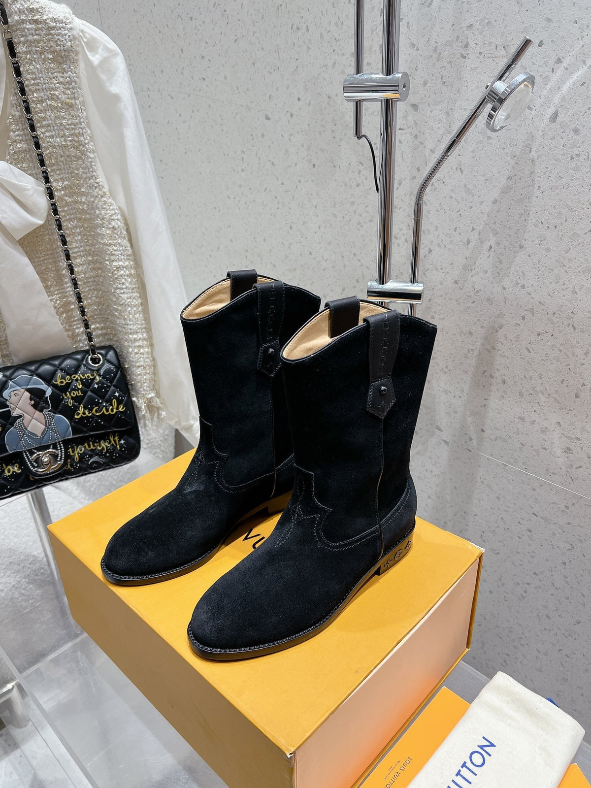 LV Rider Boot Black Grey Suede