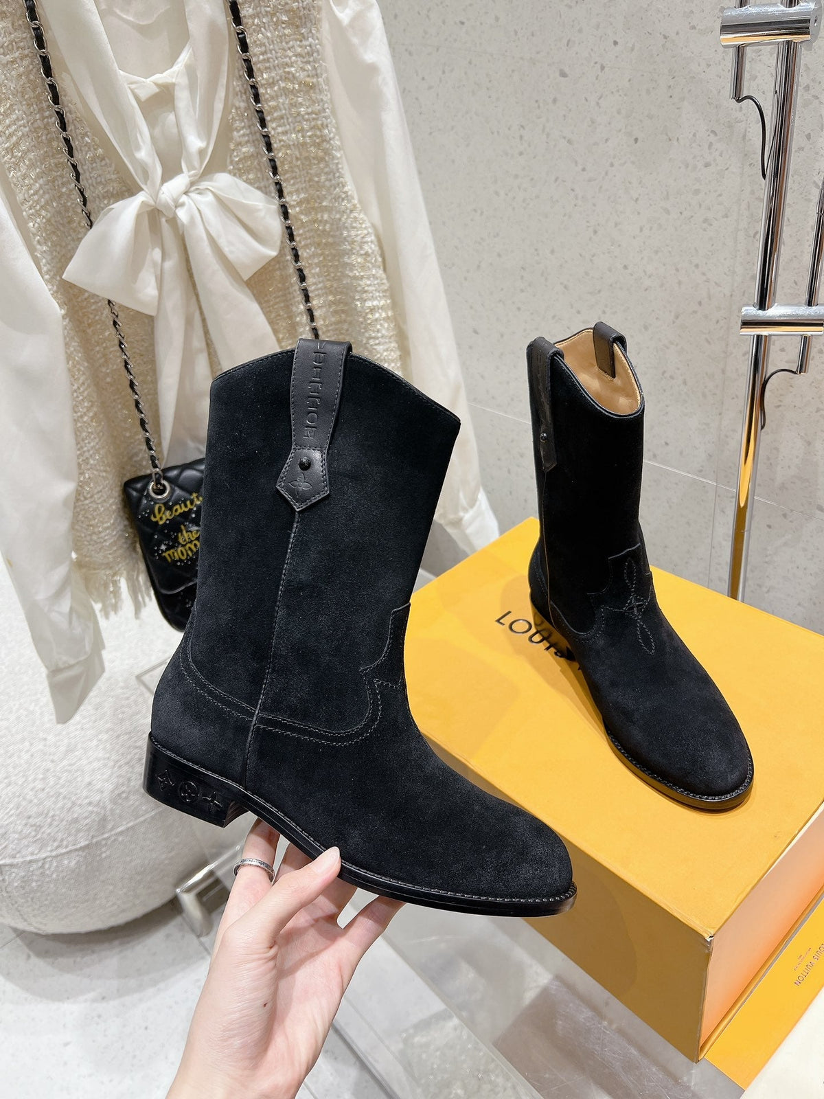 LV Rider Boot Black Grey Suede