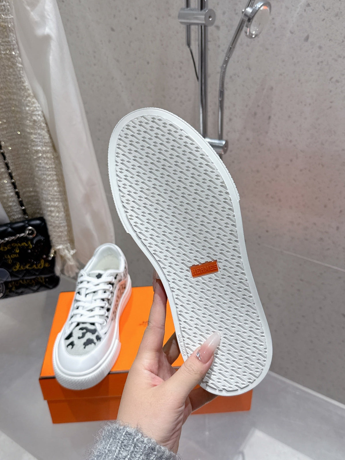 HM Get Sneaker Blanc Prunoir Canvas and Calfskin 204766