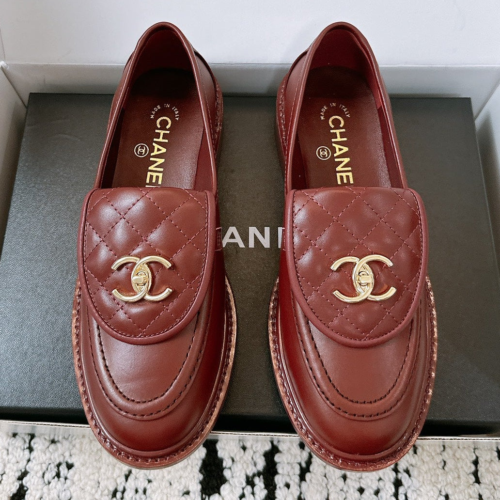 Chanel 2025 Moccasins Loafer Dark Burgundy Leather 144653
