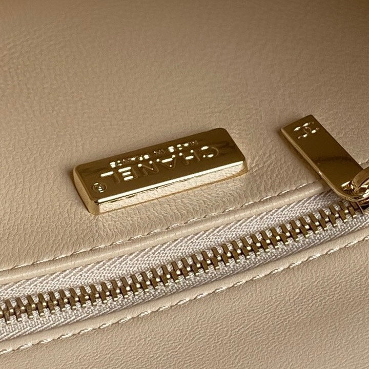 CC 24K Flap Bag 20cm Pink White Sequin Beige Lambskin