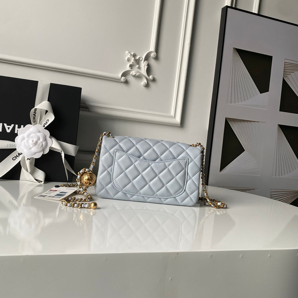 Chanel 25 Rectangular Pearl Crush Bag 20cm Light Blue Lambskin 324819