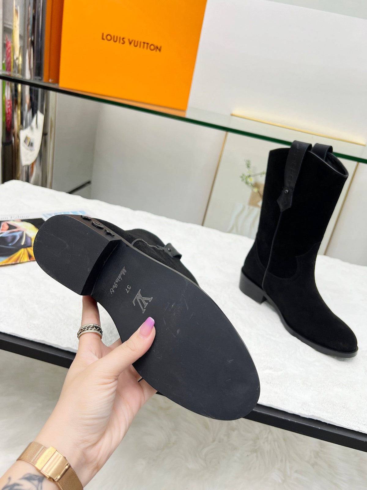 LV Rider Boot Black Suede