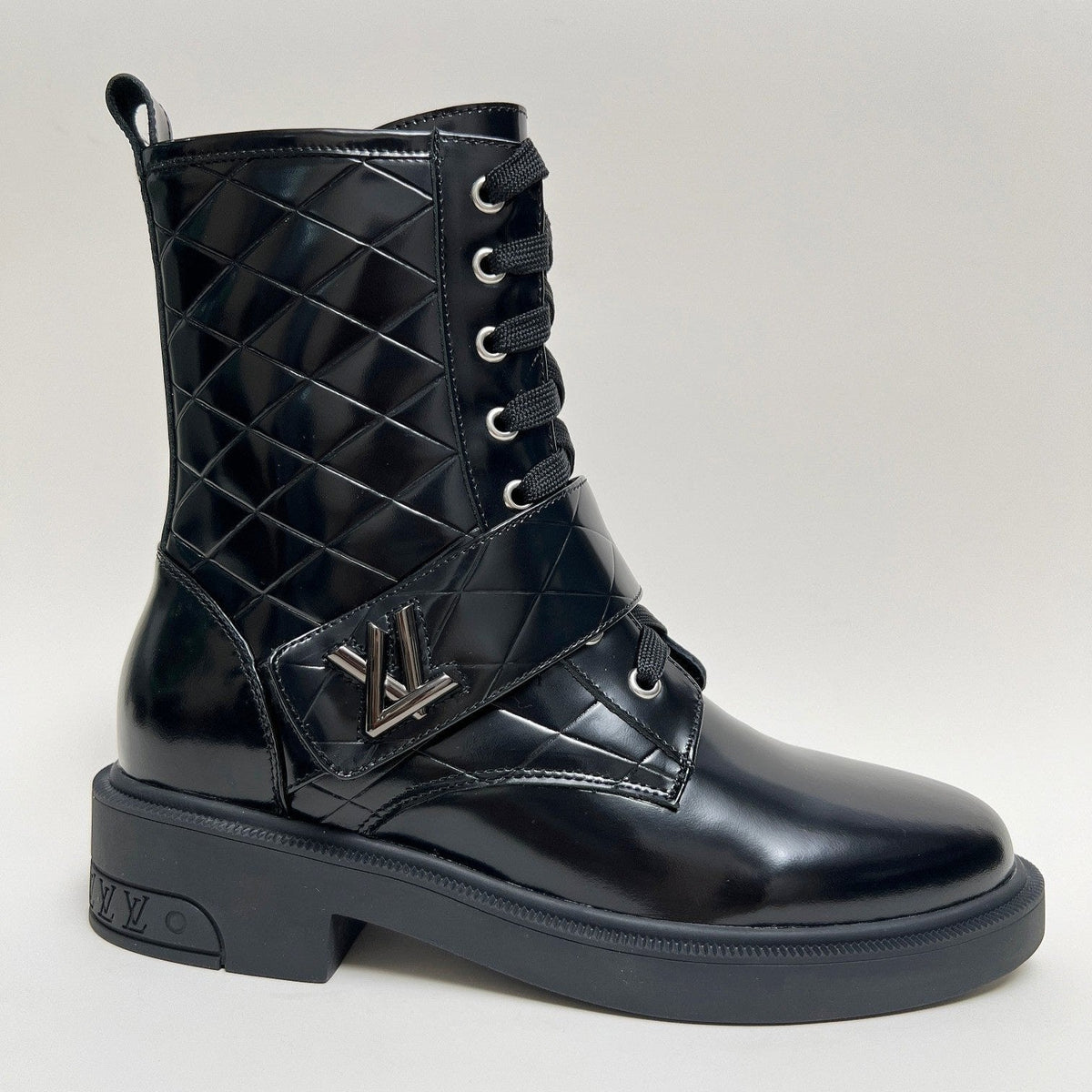 LV Citizen Flat Ranger Boot Glossy Black Calfskin