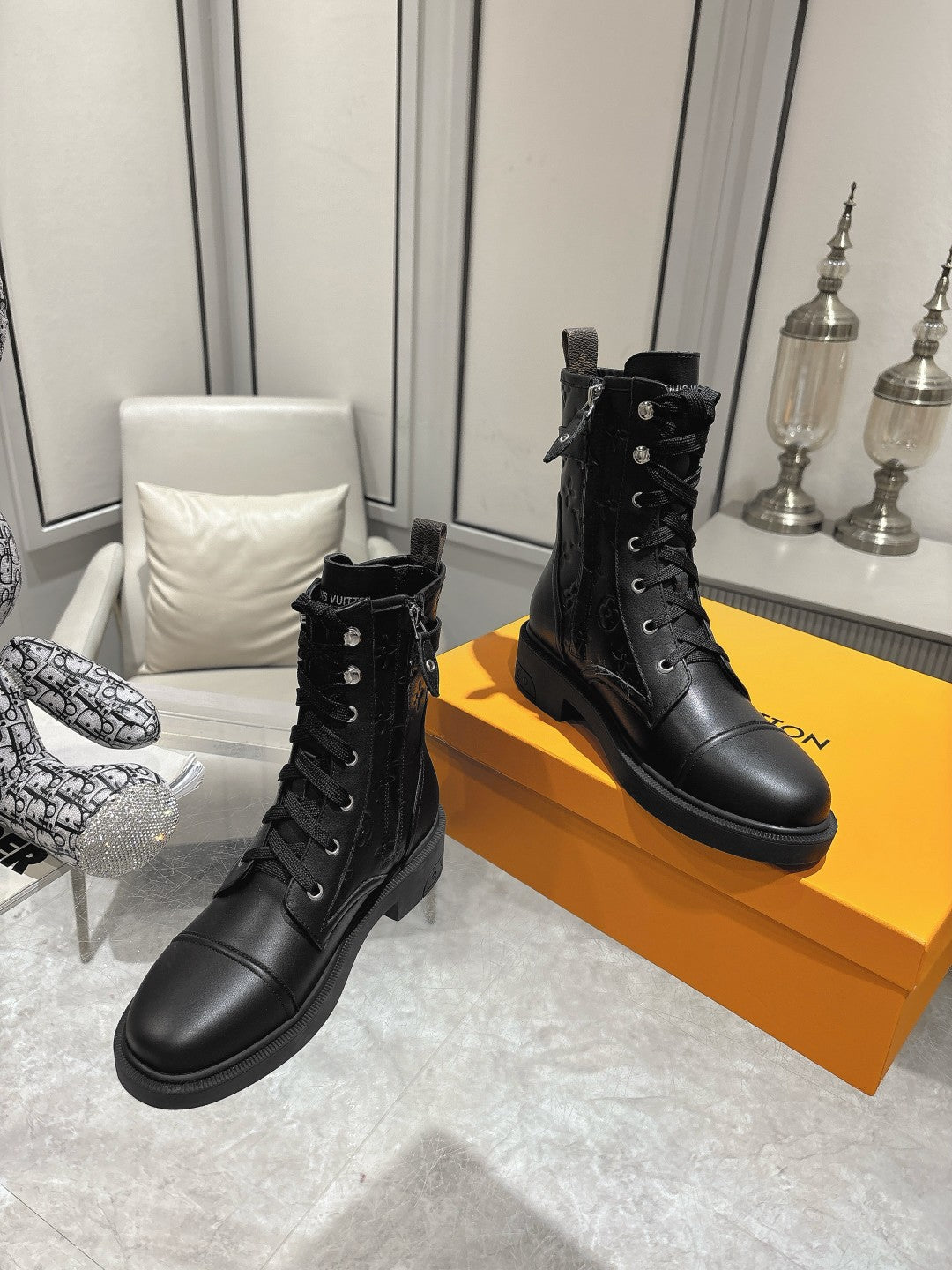 LV Citizen Flat Ranger Boot Black Monogram Cowhide