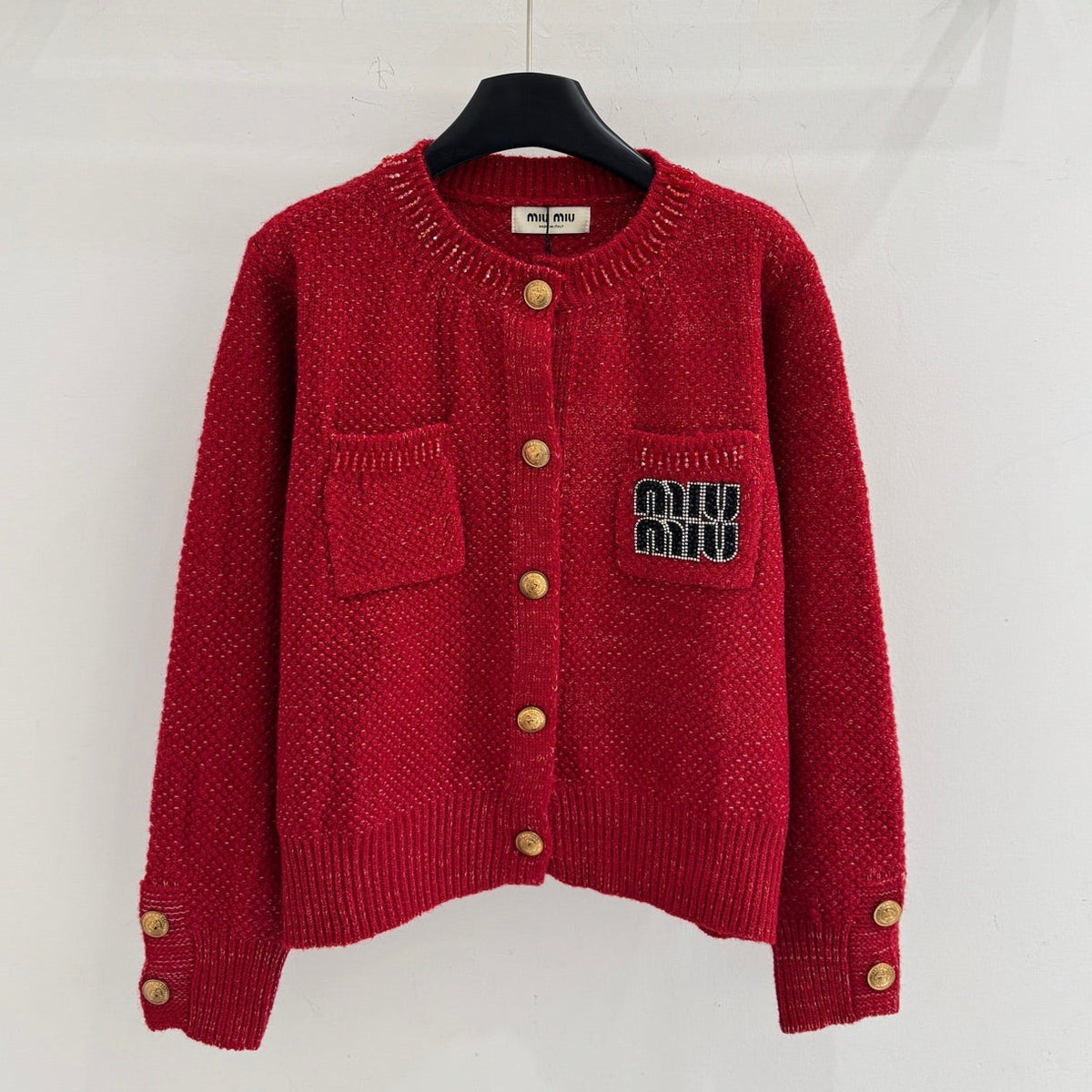 Miumiu 2025 Round Neck Cardigan Red Wool 656467