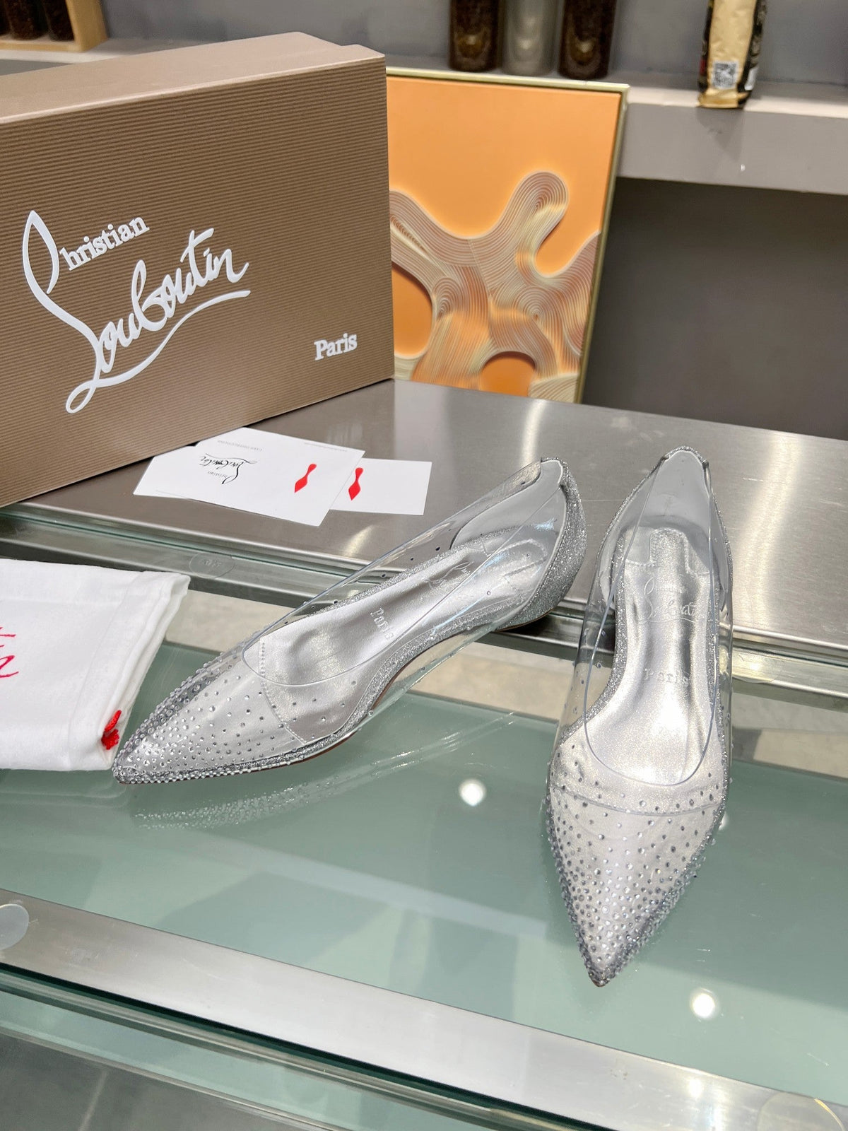 CL Degrastrass Flats Silver PVC and Strass Silver