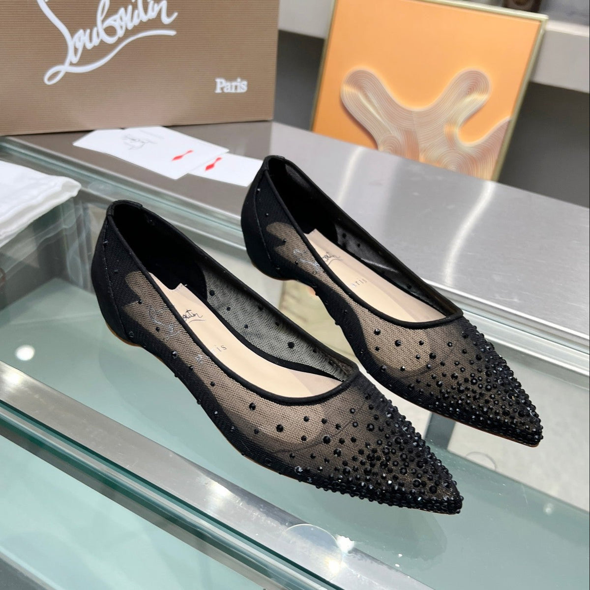 CL Follies Strass Flats Mesh Black