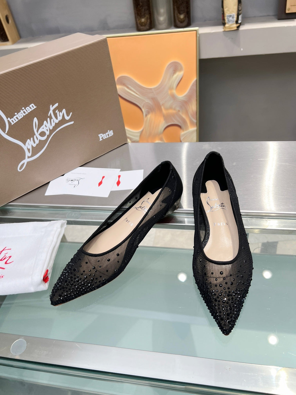 CL Follies Strass Flats Mesh Black