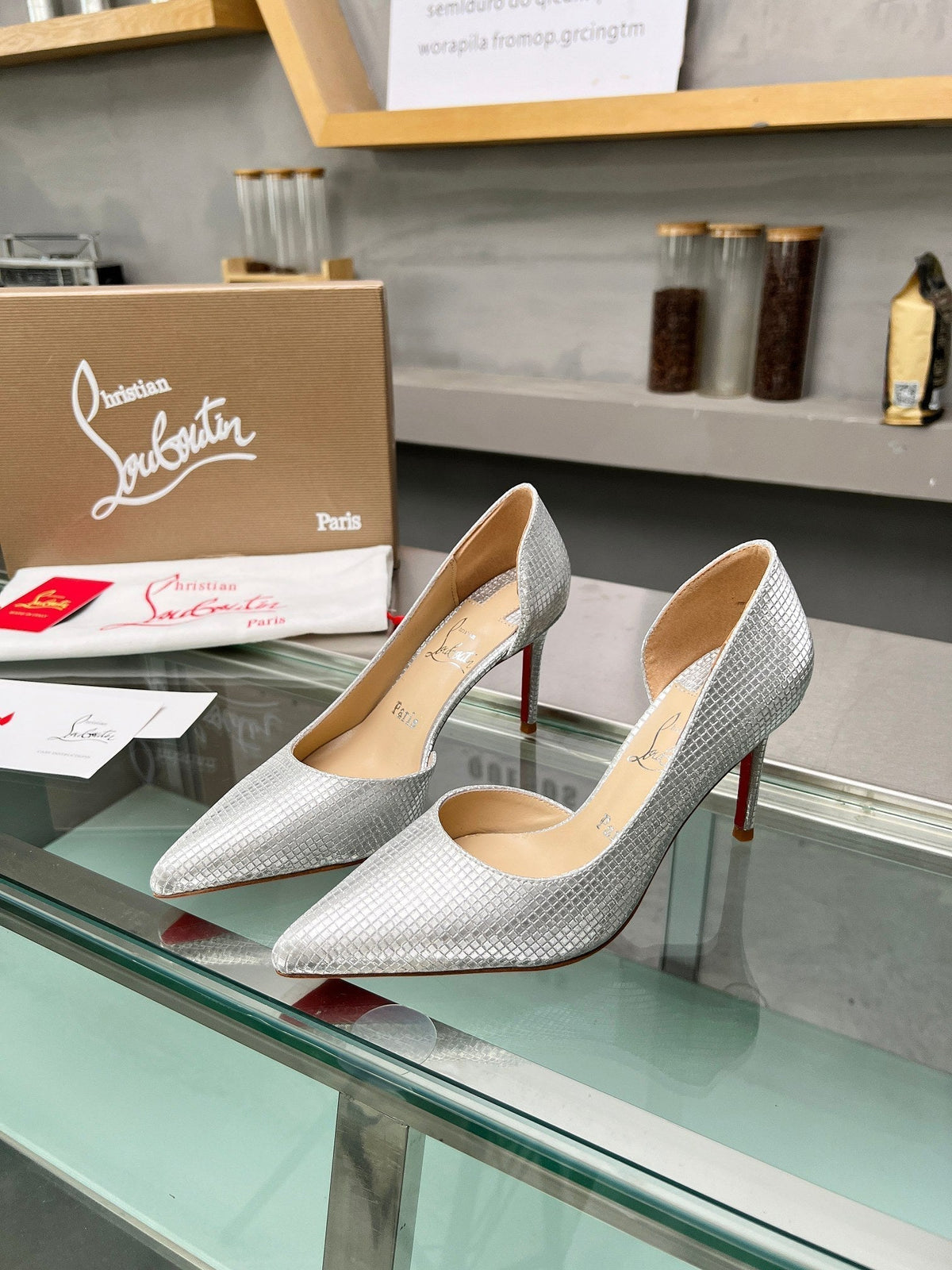 Cl Iriza 85mm Pumps Sequin Fabric Silver