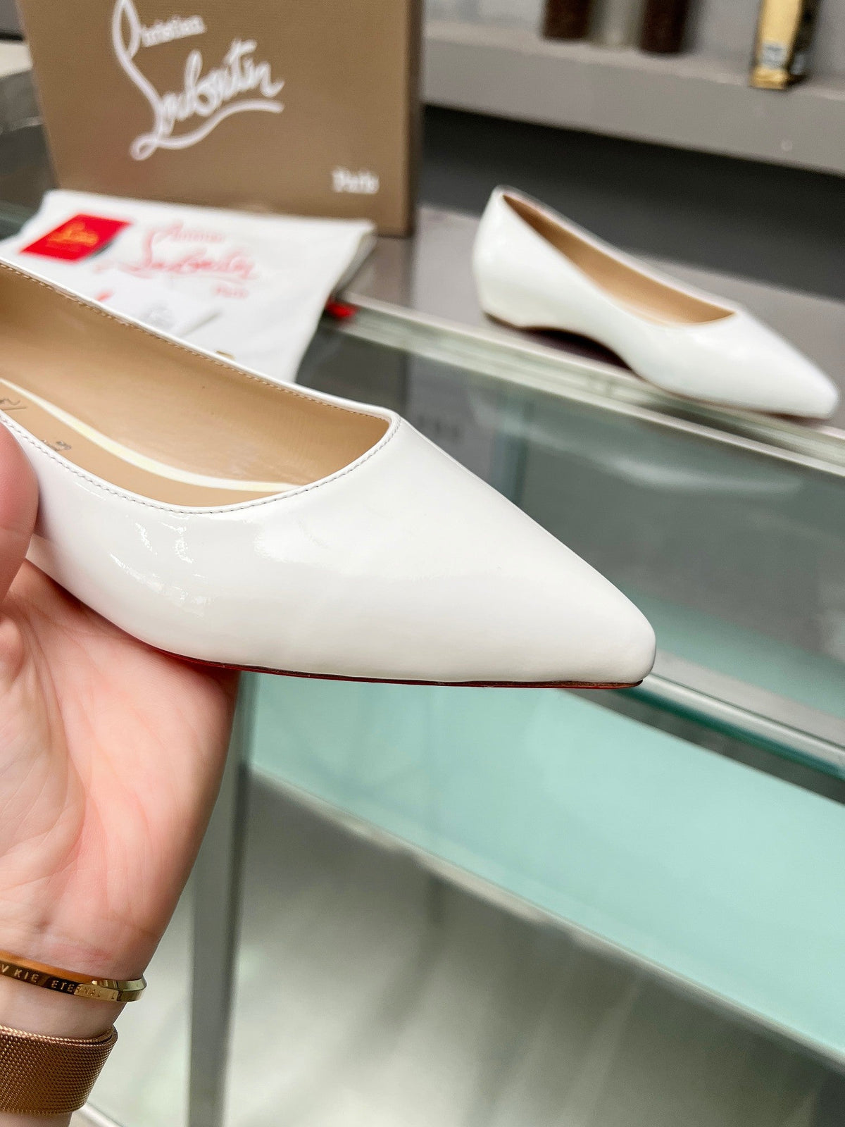CL Kate Ballerina Flats Patent Leather White
