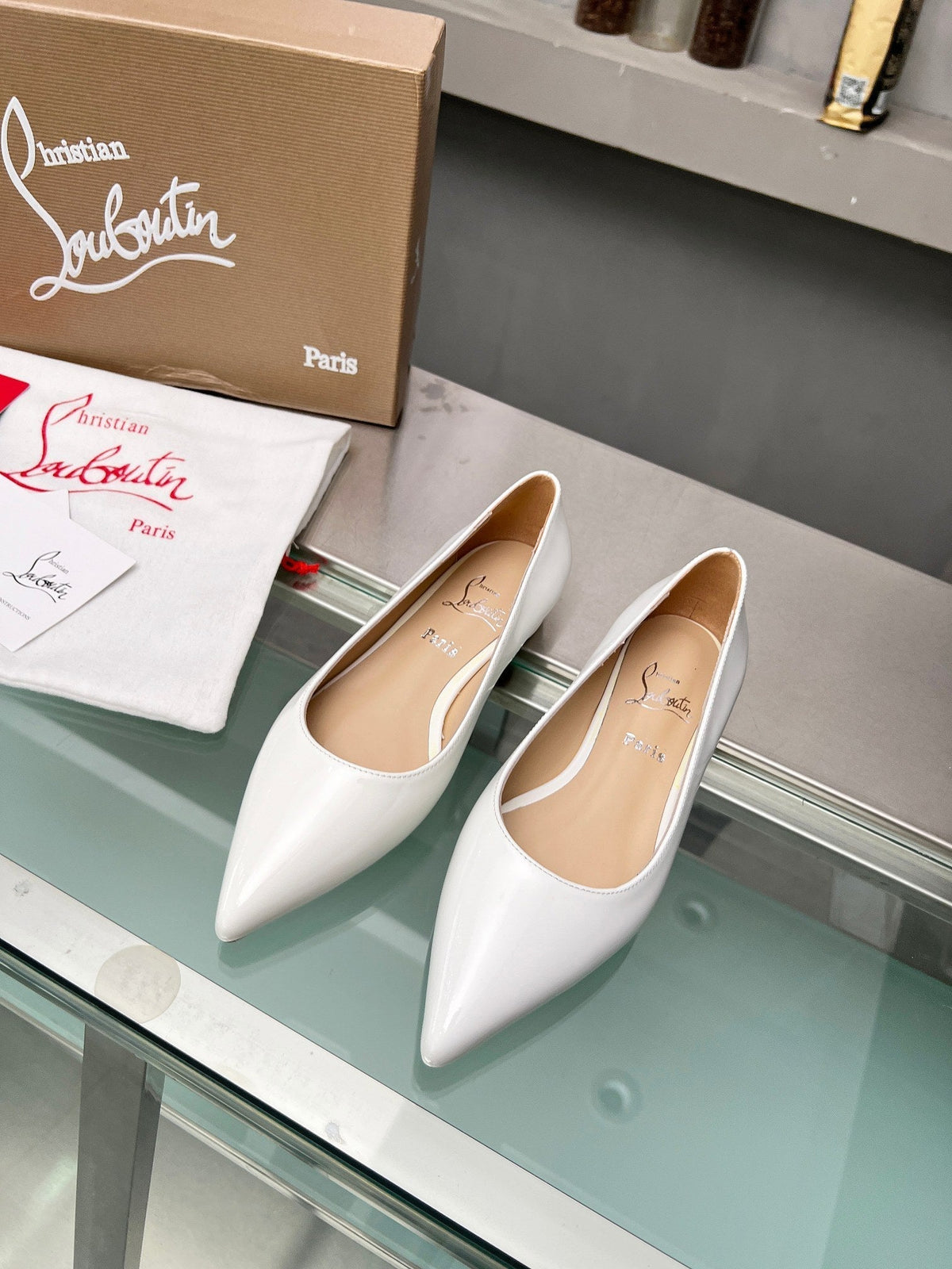 CL Kate Ballerina Flats Patent Leather White