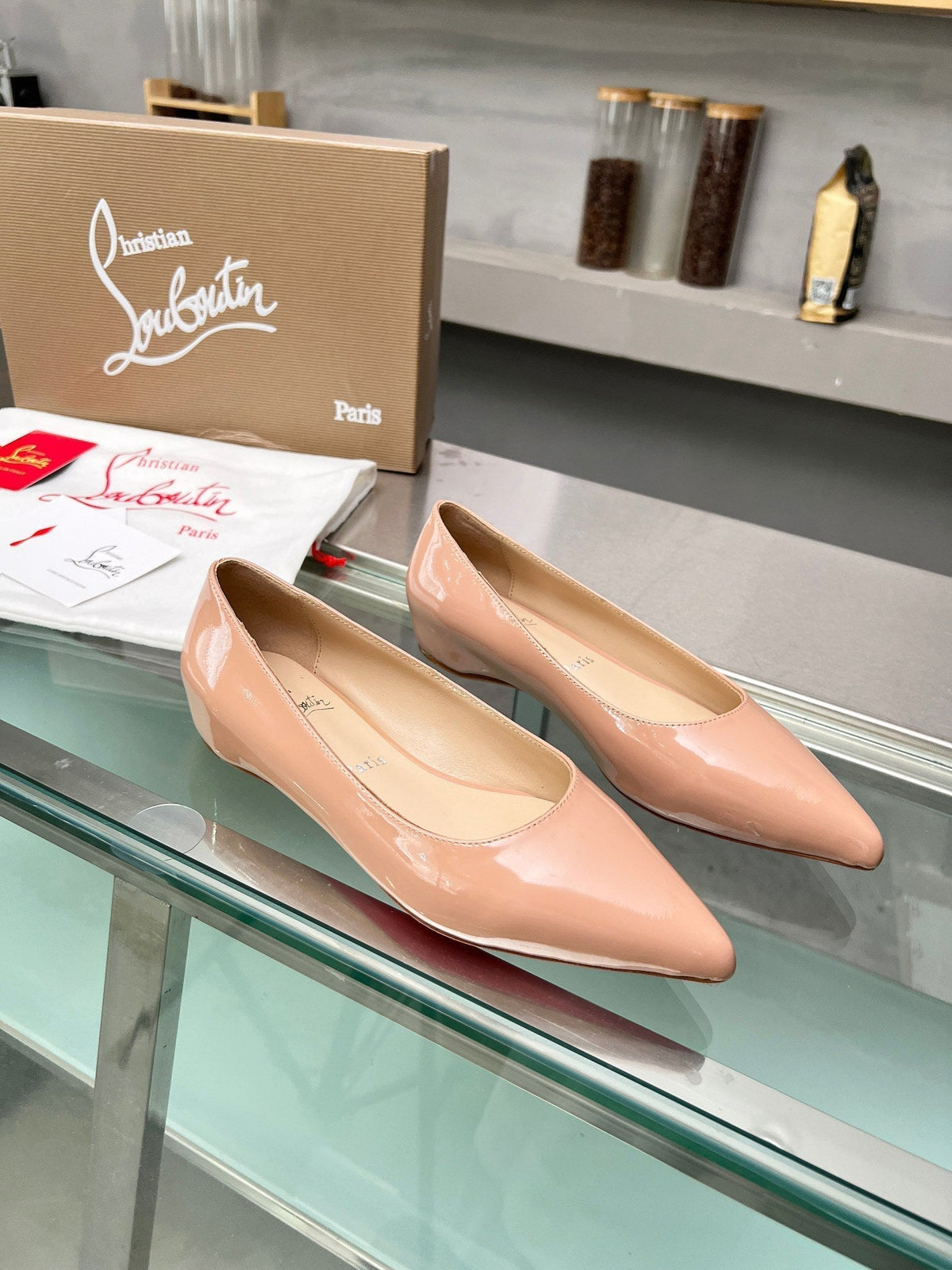 CL Kate Ballerina Flats Patent Leather Nude