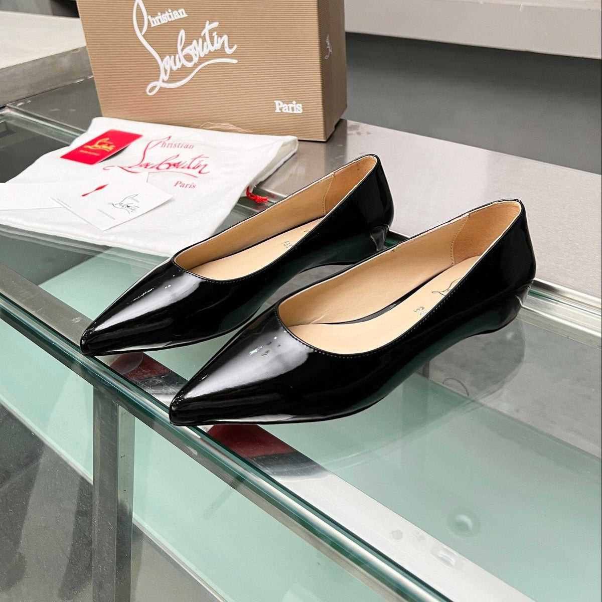 CL Kate Ballerina Flats Patent Leather Black