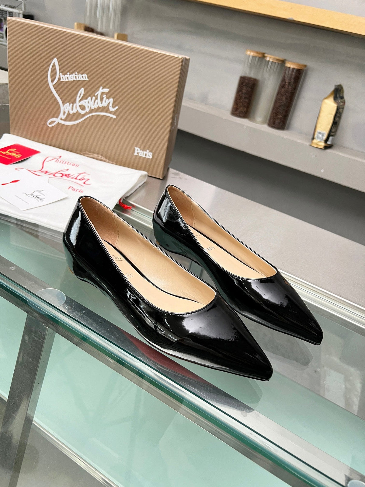 CL Kate Ballerina Flats Patent Leather Black