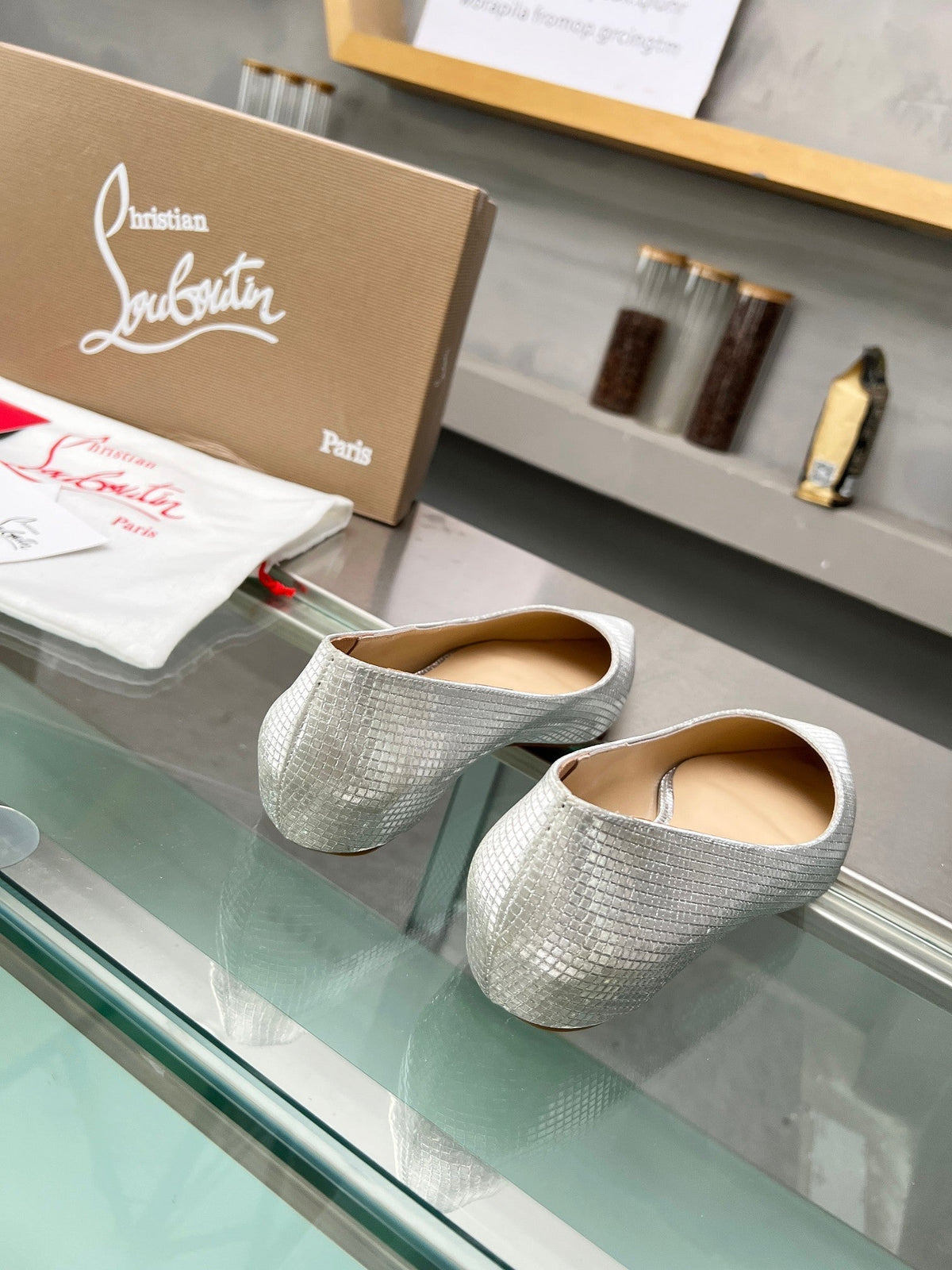 CL Kate Ballerina Flats Sequin Fabric Silver