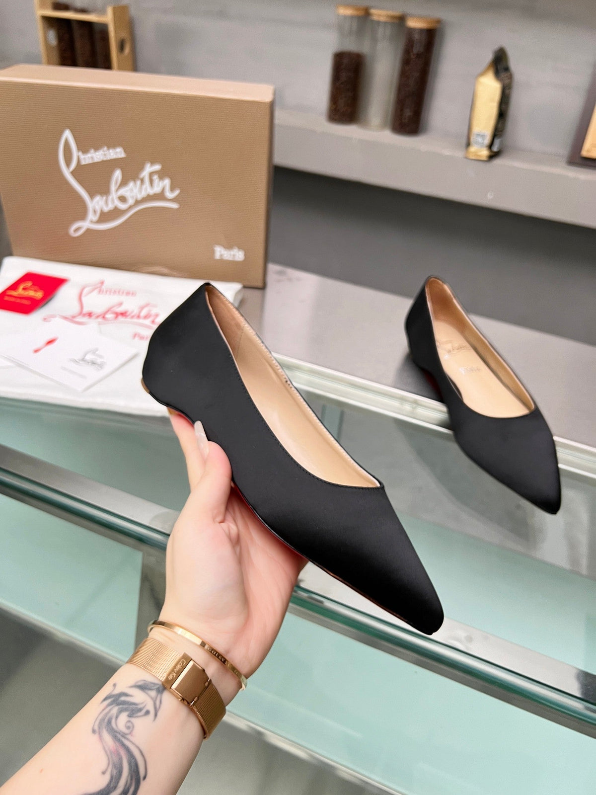 CL Kate Ballerina Flats Crepe Satin Black